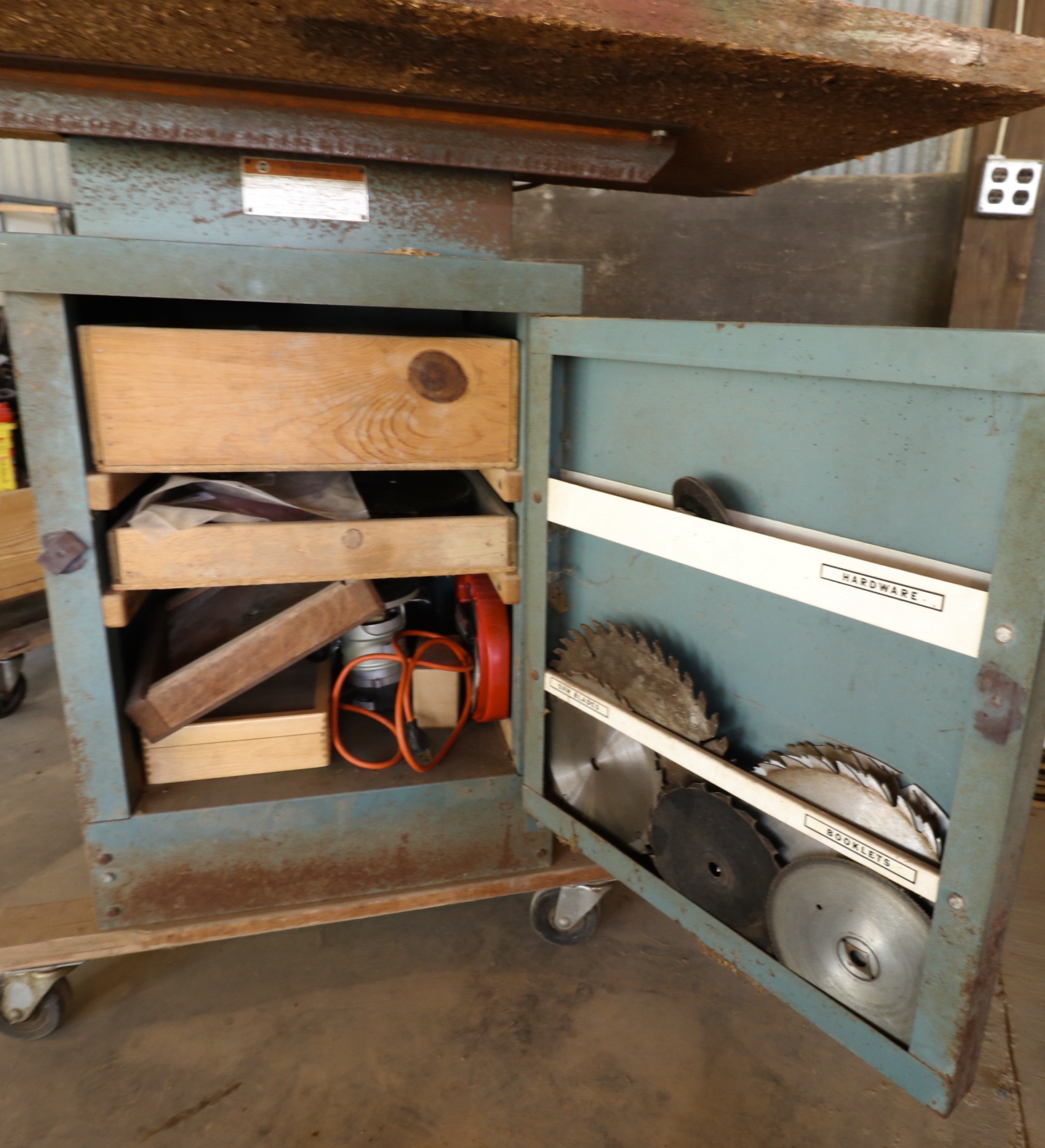 DeWalt Table Saw with Storage Cabinet and Attachments