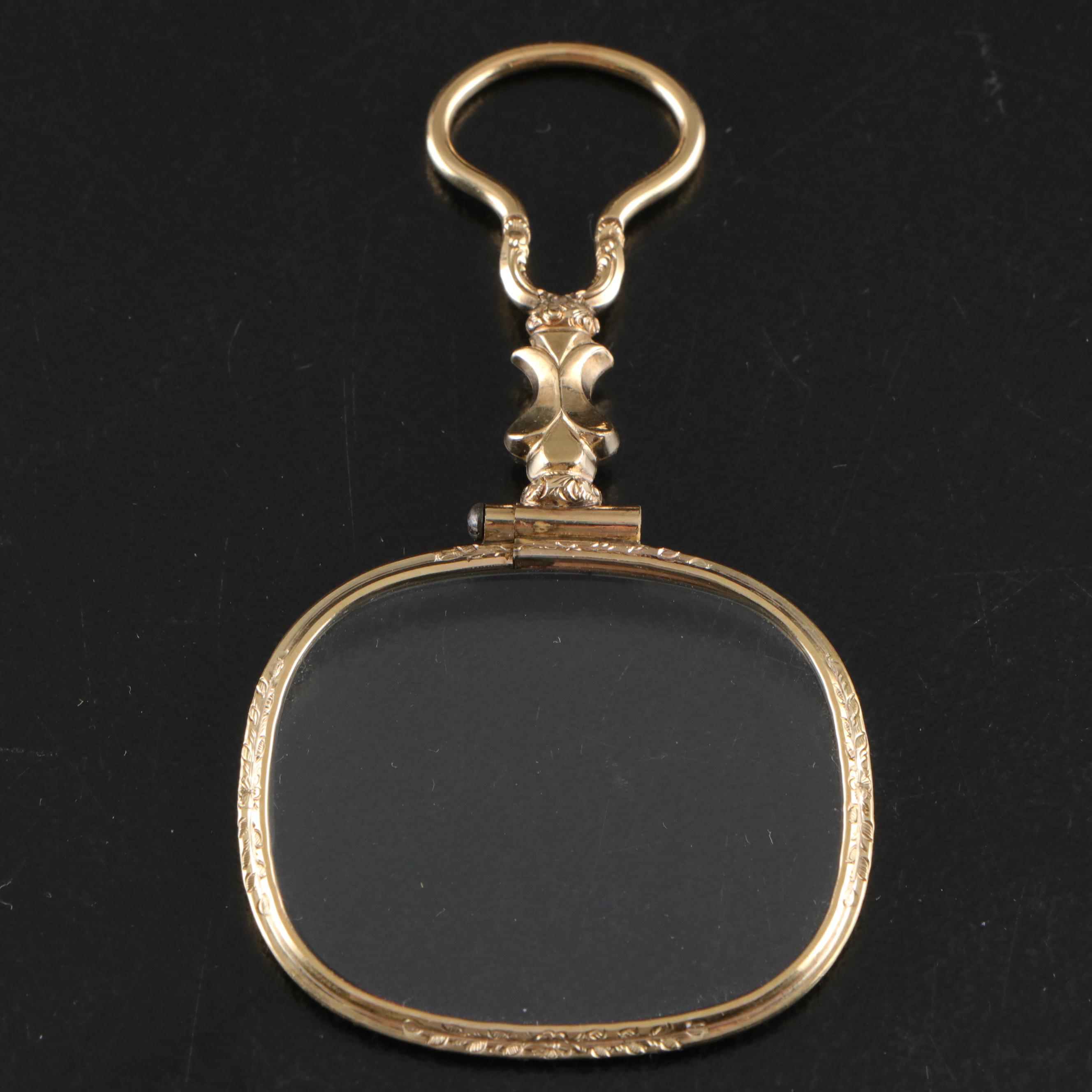 Engraved Gold Filled Metal Rimmed Pocket Magnifying Quizzing Glass