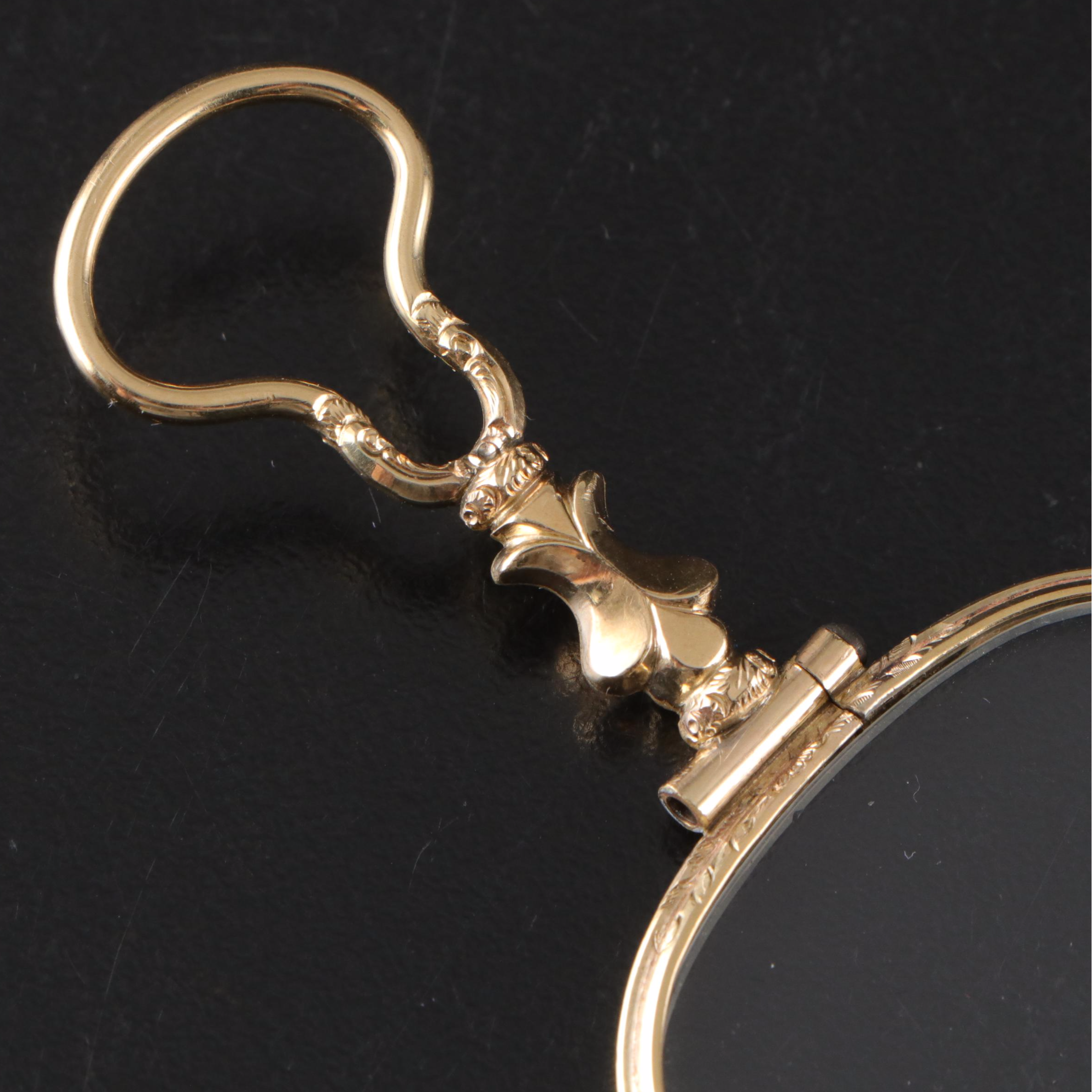 Engraved Gold Filled Metal Rimmed Pocket Magnifying Quizzing Glass