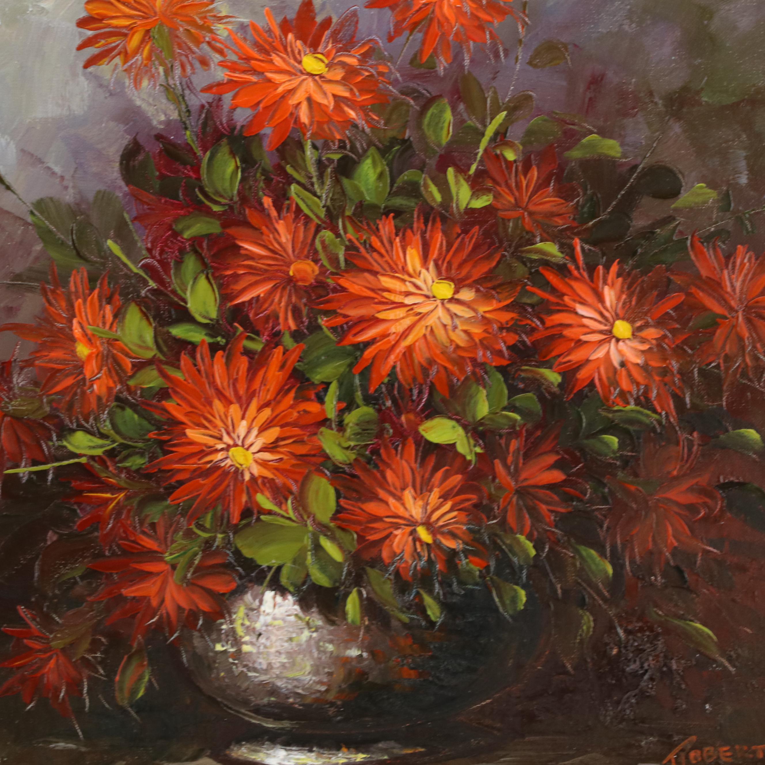Robert Cox Floral Still Life Oil Painting, Late 20th Century