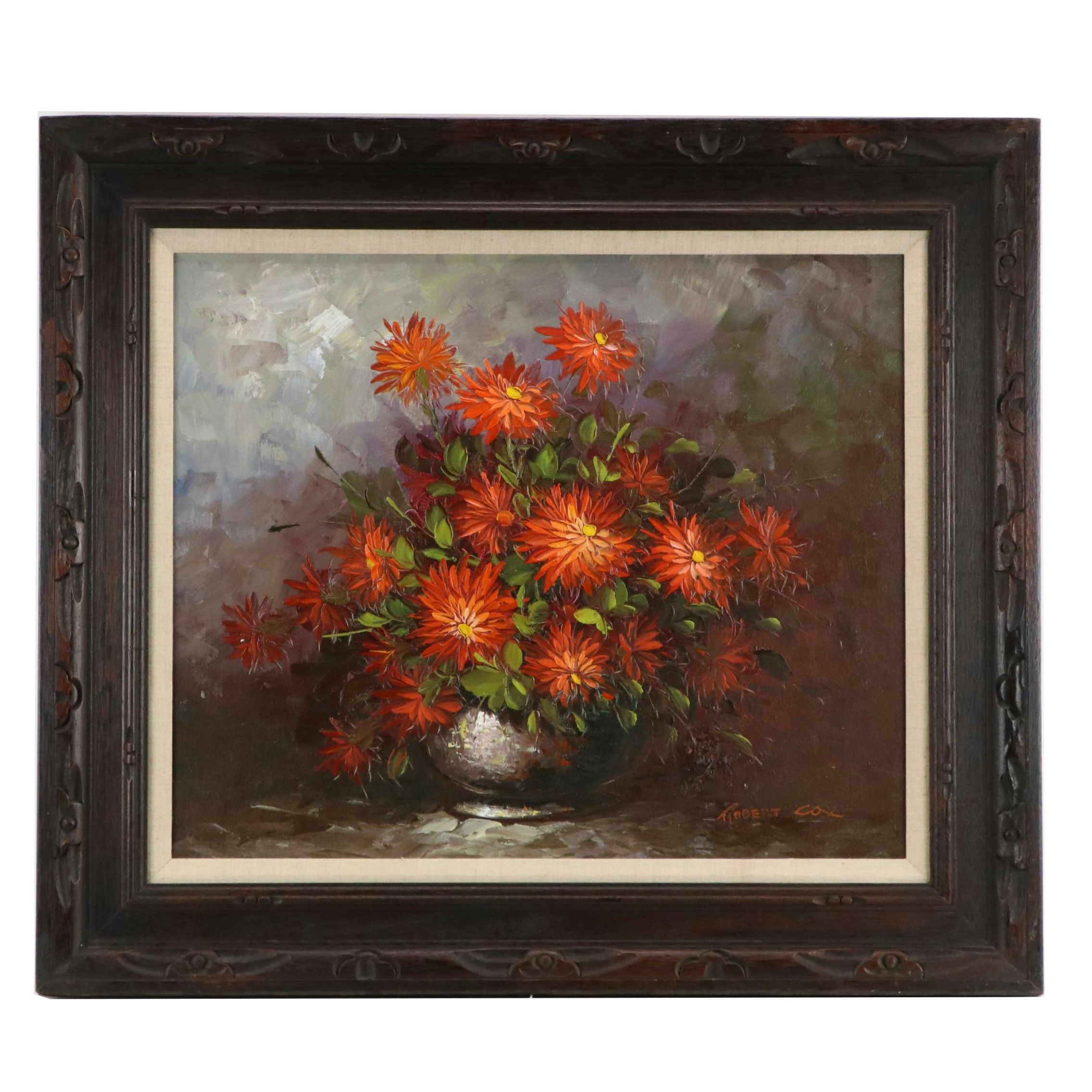 Robert Cox Floral Still Life Oil Painting, Late 20th Century