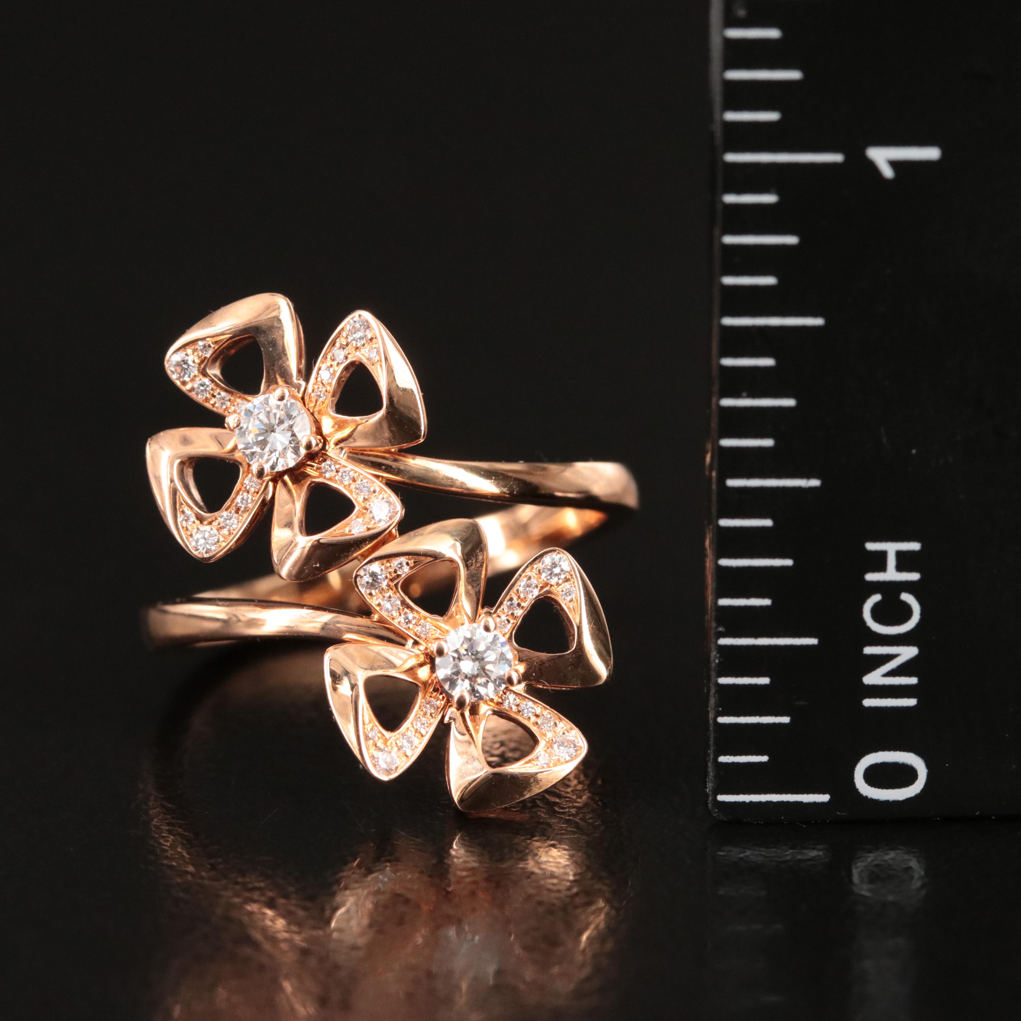 Bulgari BVLGARI Fiorever 18K Rose Gold 0.30 CTW Diamond Flower Bypass Ring
