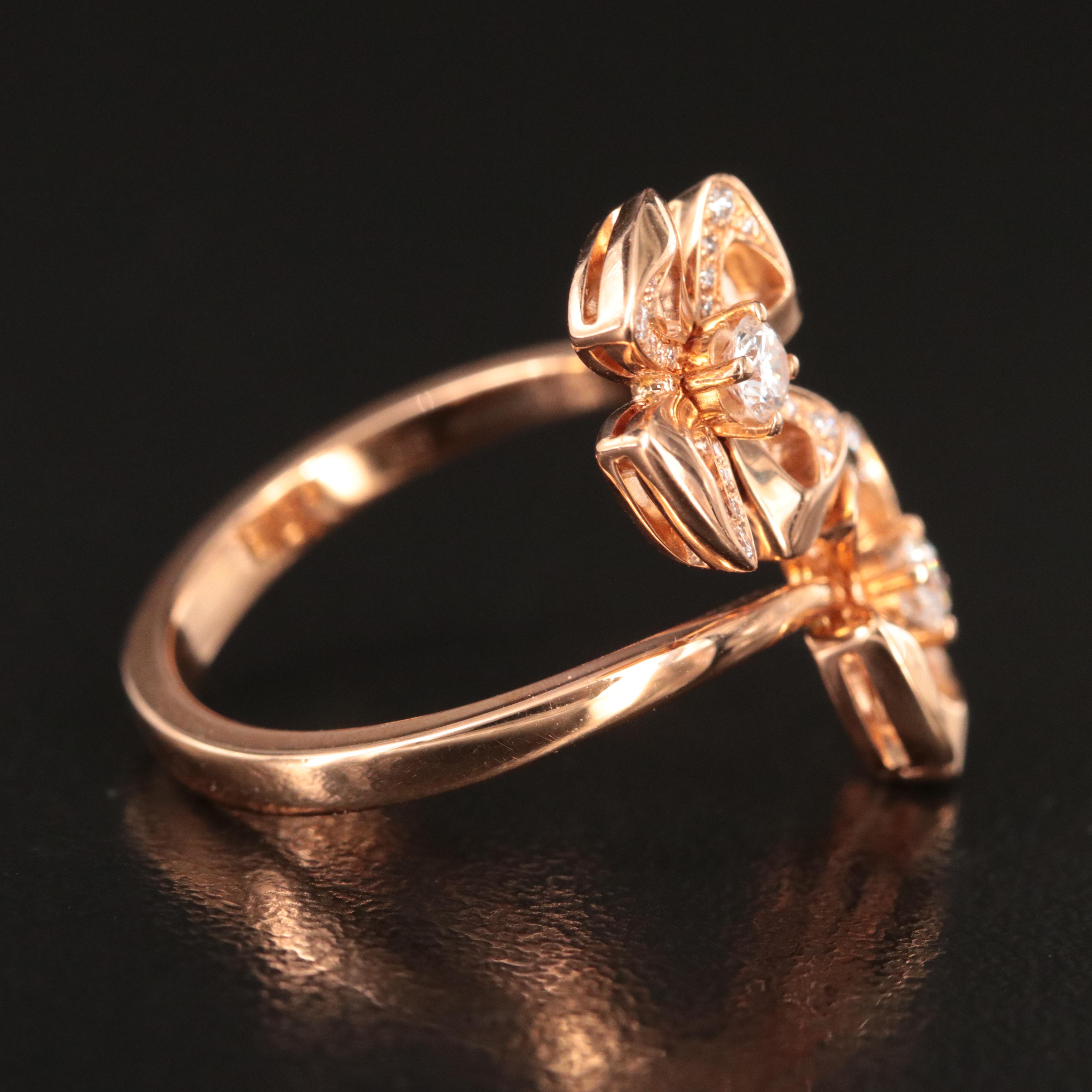 Bulgari BVLGARI Fiorever 18K Rose Gold 0.30 CTW Diamond Flower Bypass Ring