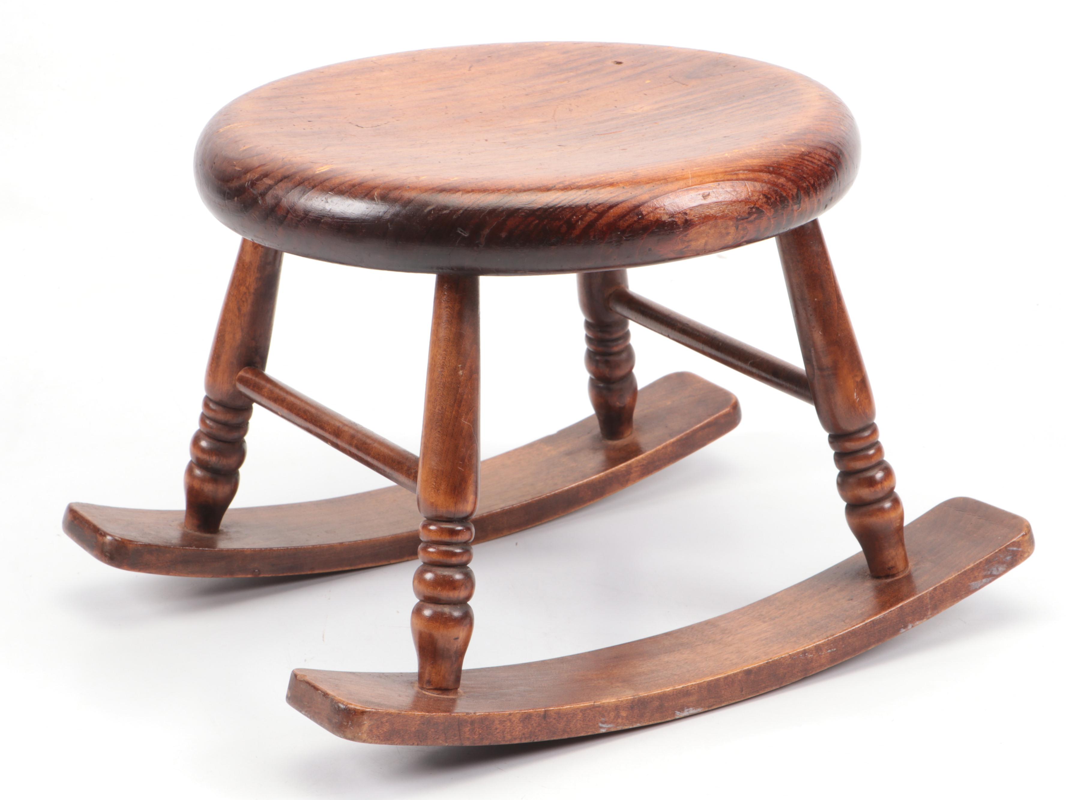 Colonial Style Oak Rocking Footstool, 20th Century
