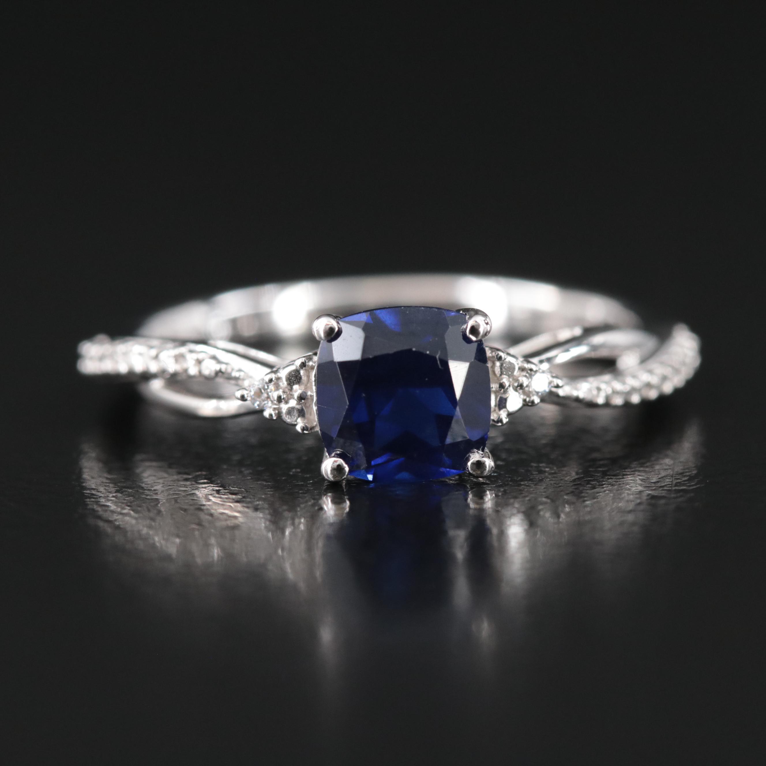 Sterling Sapphire and CZ Ring