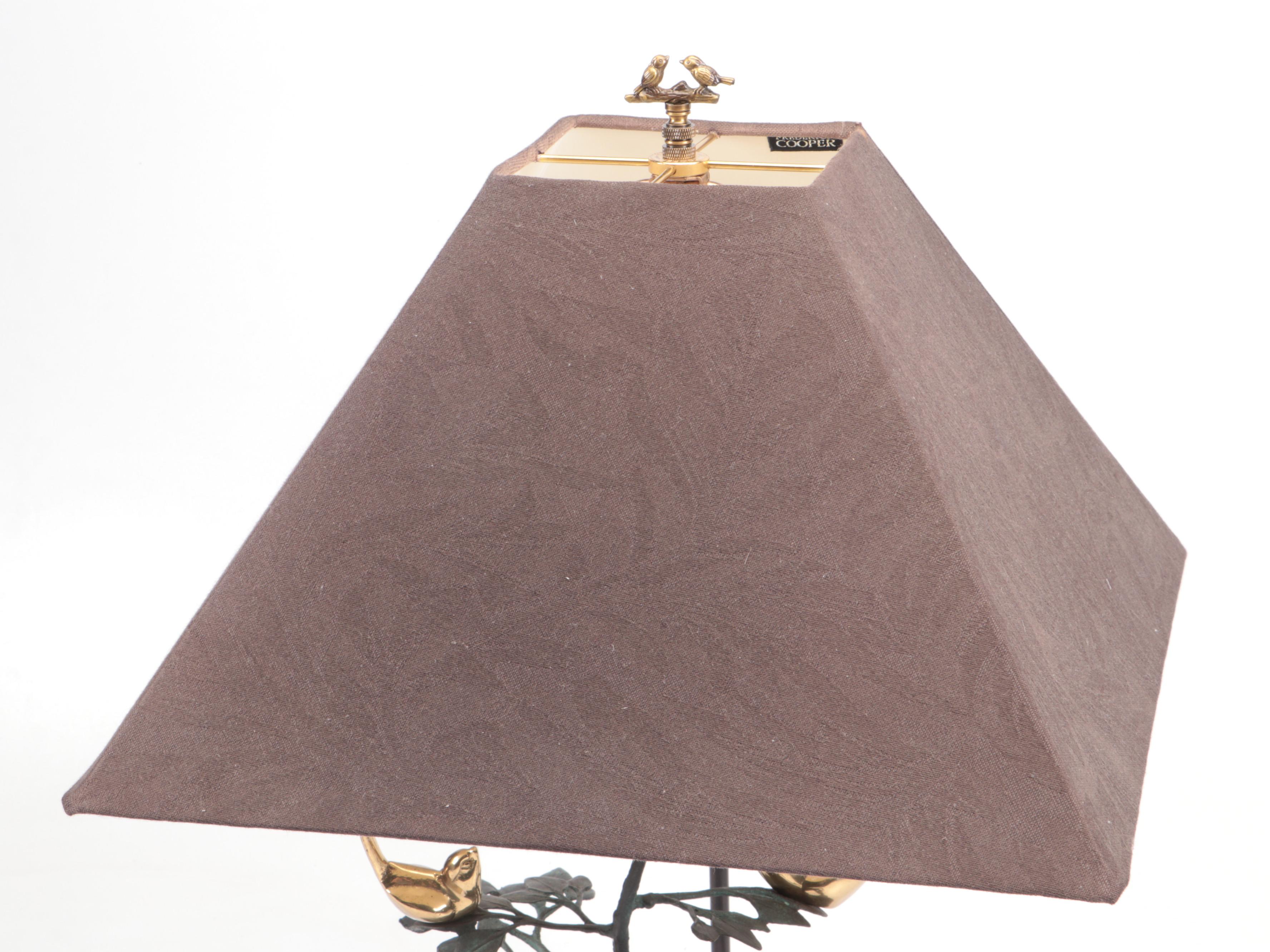 Frederick Cooper Brass Birds on Cast Metal Tree Table Lamp With Original Finial