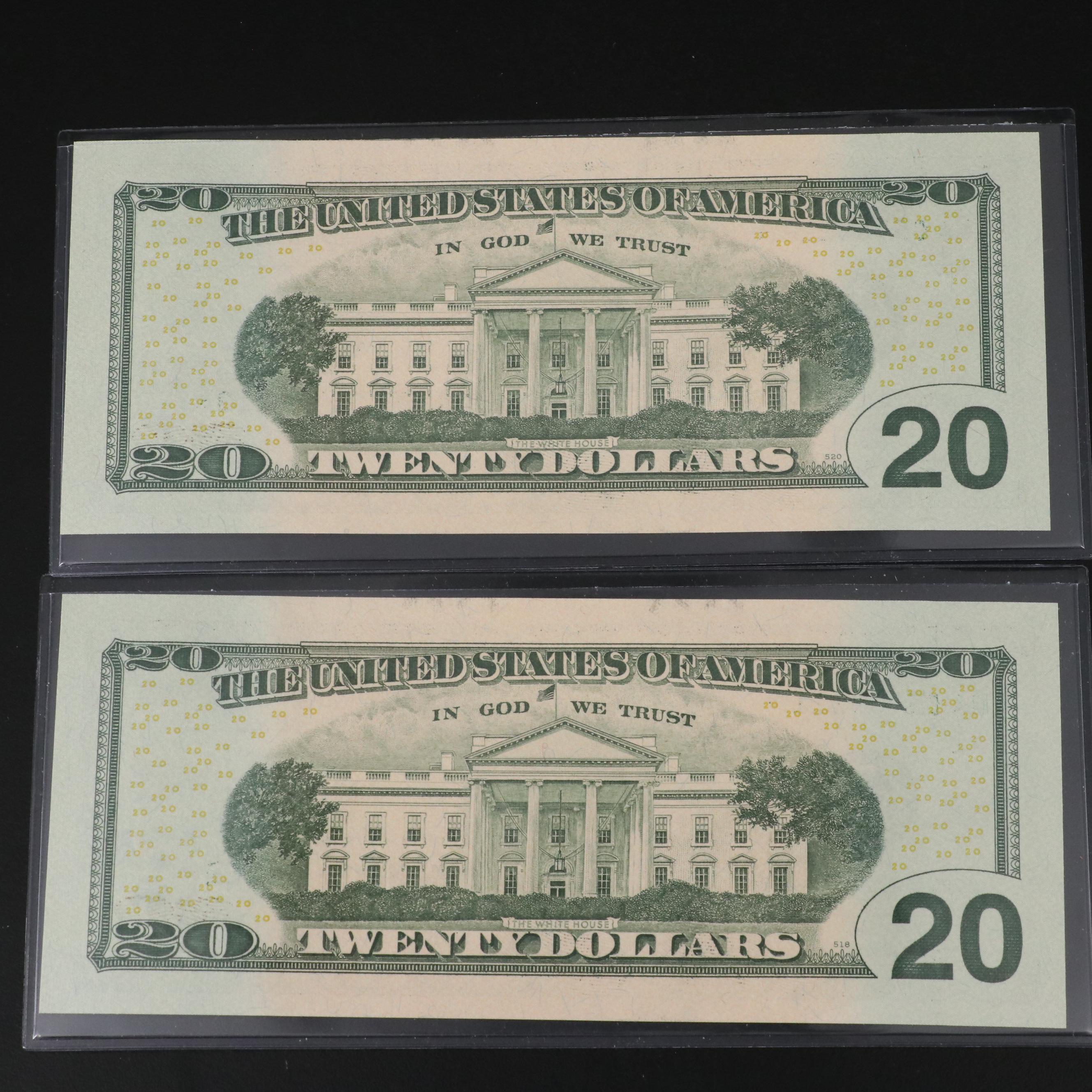 Four 2003 Federal Reserve $20 Star Notes with Consecutive Serial Numbers