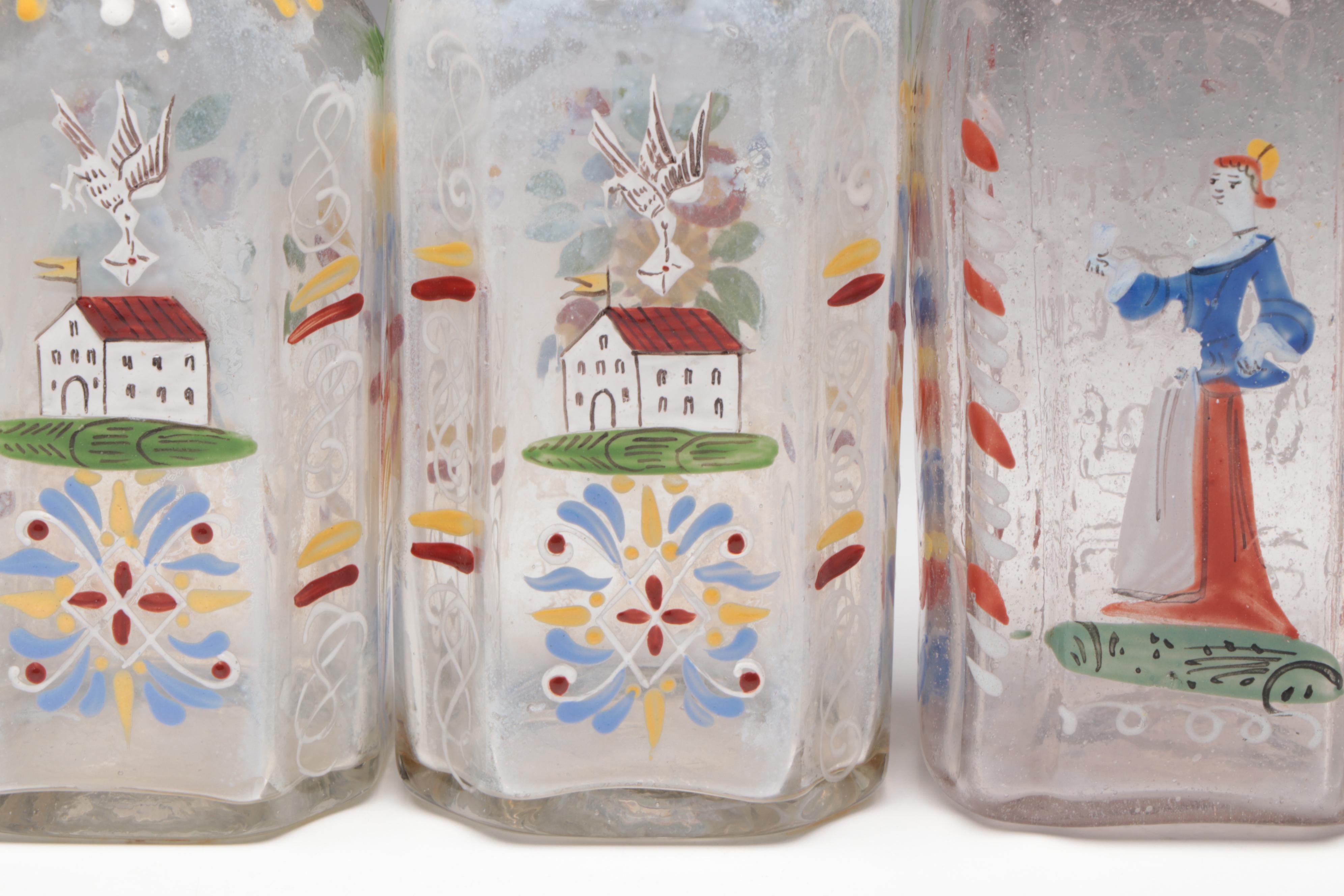 Sterling Tussie-Mussie Holder, Stiegel Type Glass Bottles, Chamberstick, Shaker