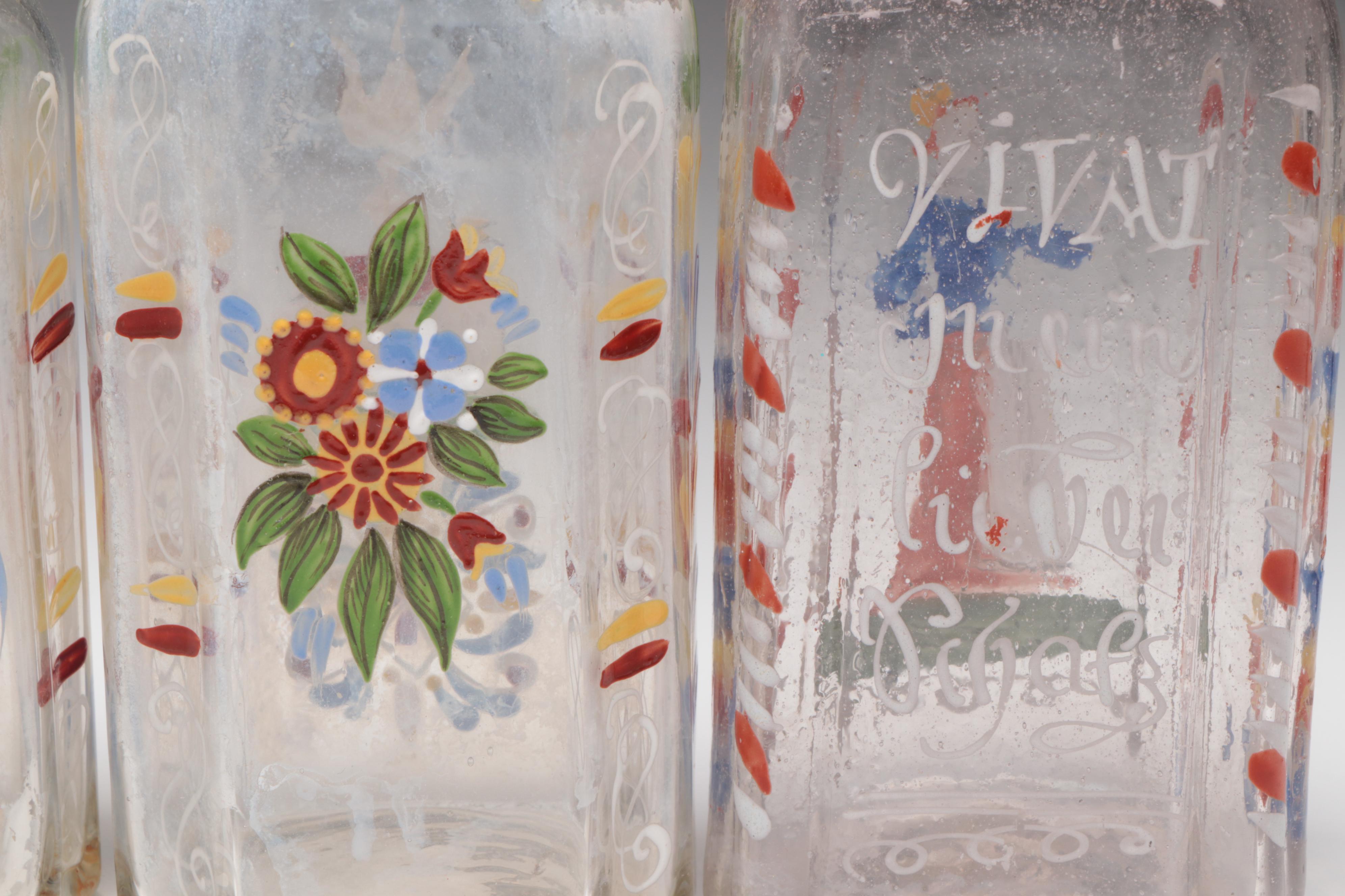 Sterling Tussie-Mussie Holder, Stiegel Type Glass Bottles, Chamberstick, Shaker