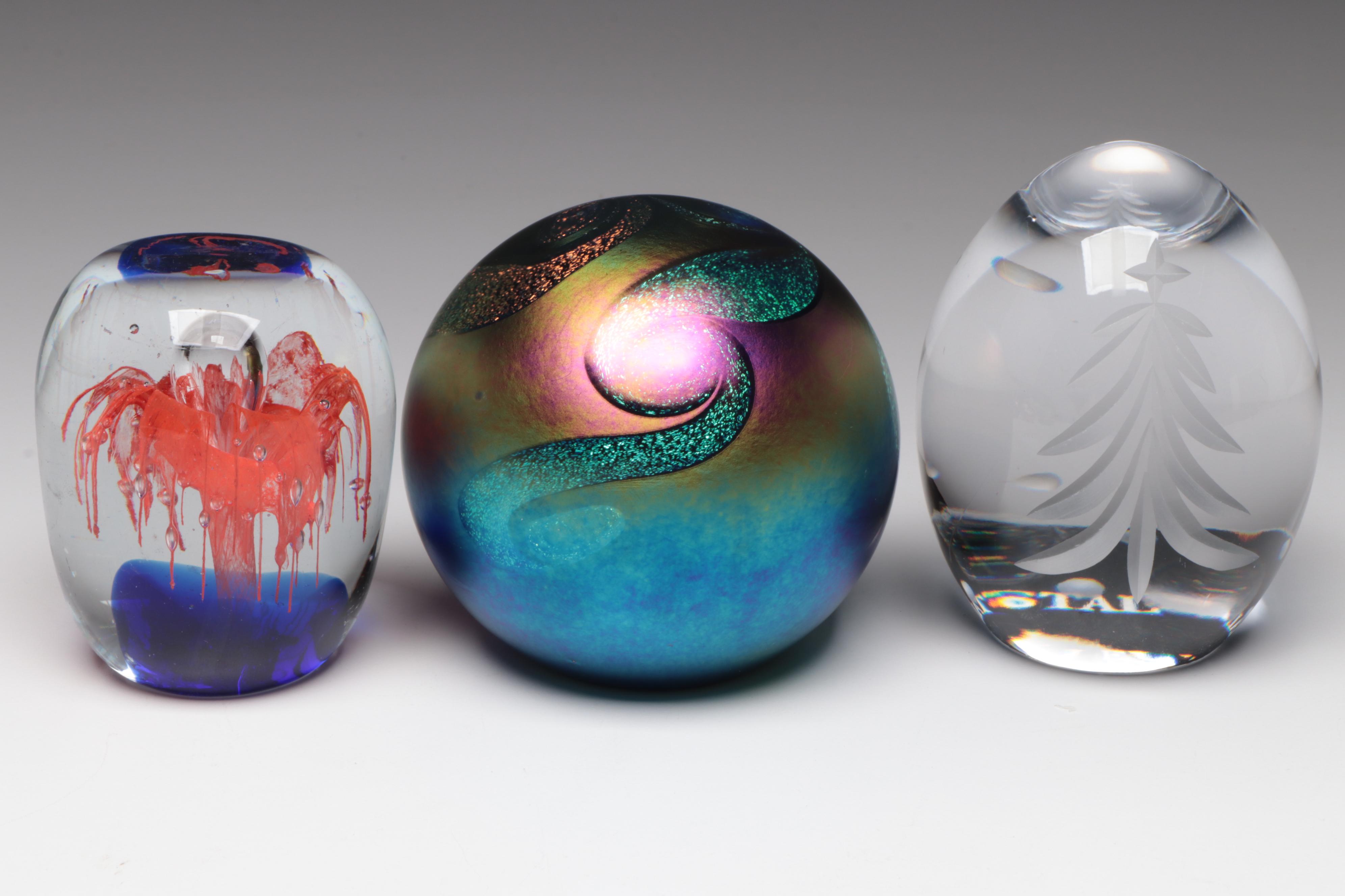 Flame Run, Glass Eye Studio, and Other Handmade Art Glass Paperweights