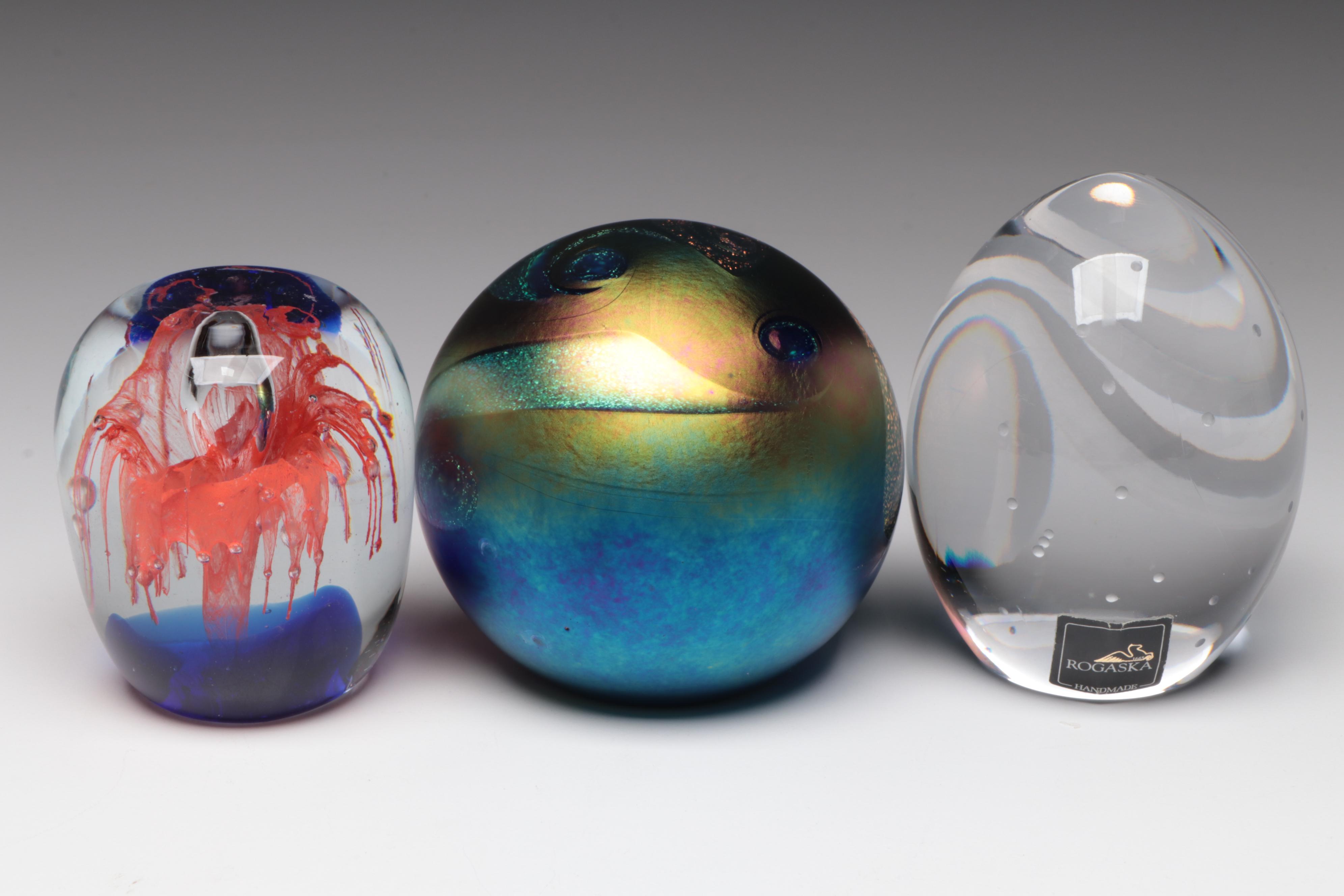 Flame Run, Glass Eye Studio, and Other Handmade Art Glass Paperweights