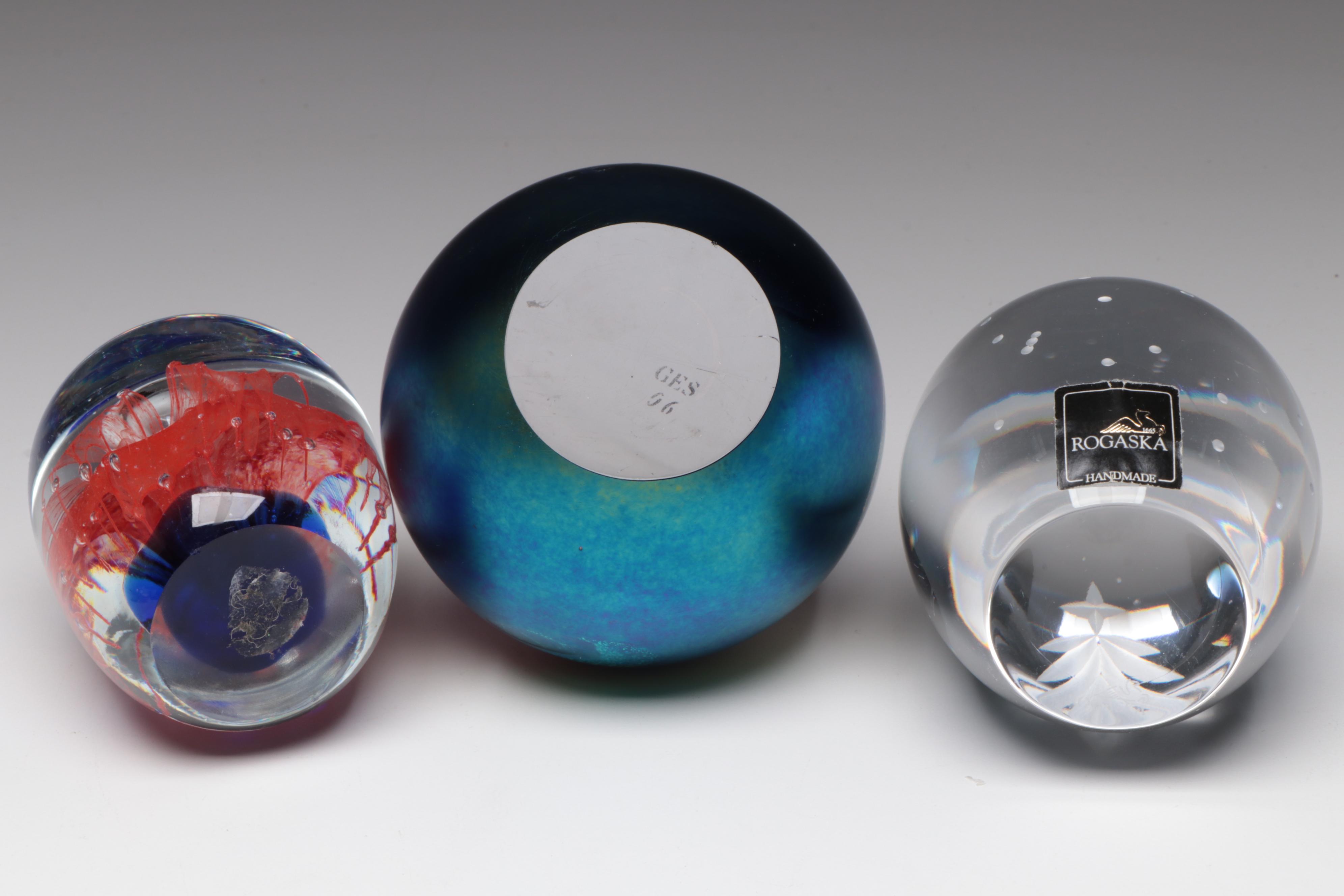 Flame Run, Glass Eye Studio, and Other Handmade Art Glass Paperweights
