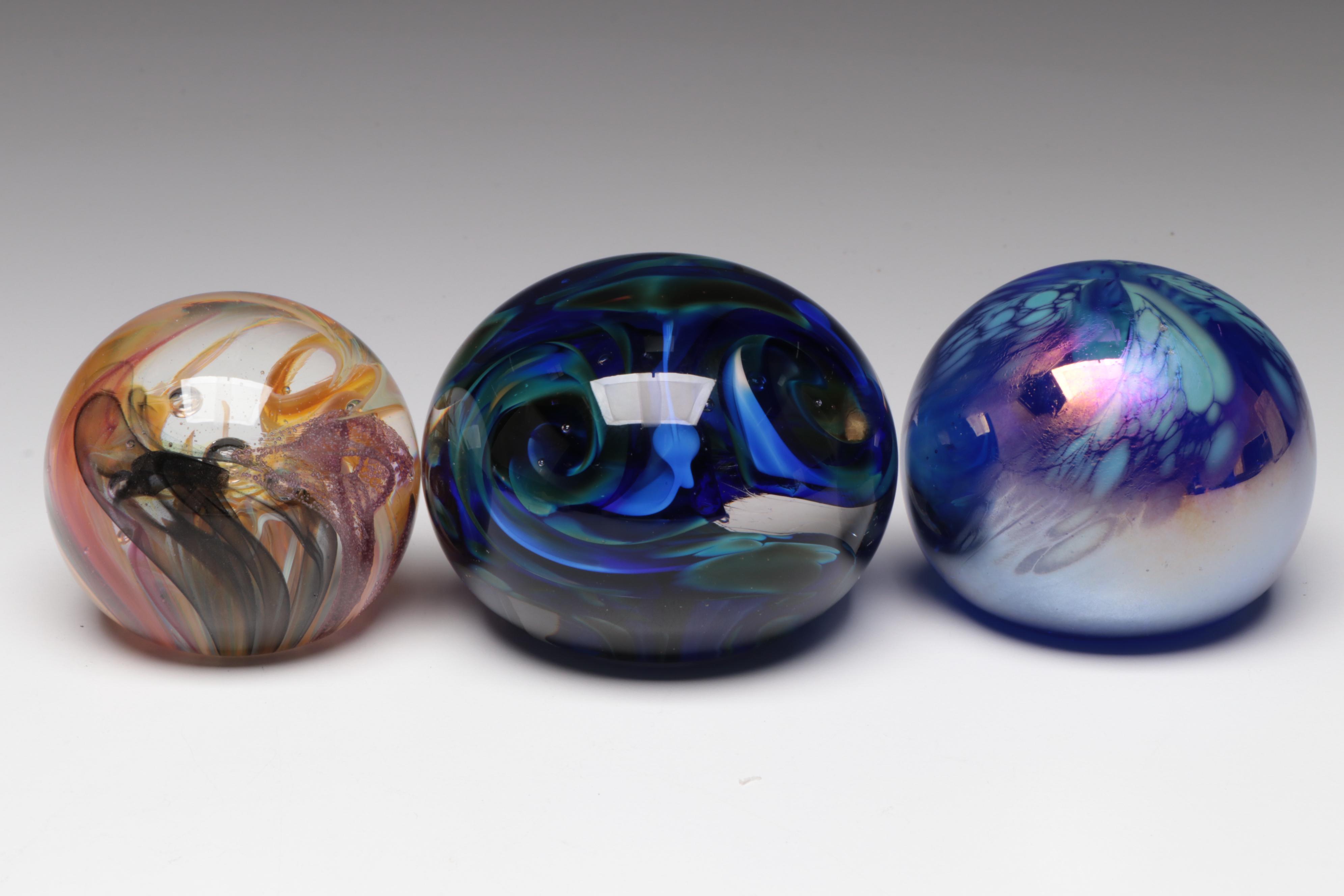 Flame Run, Glass Eye Studio, and Other Handmade Art Glass Paperweights