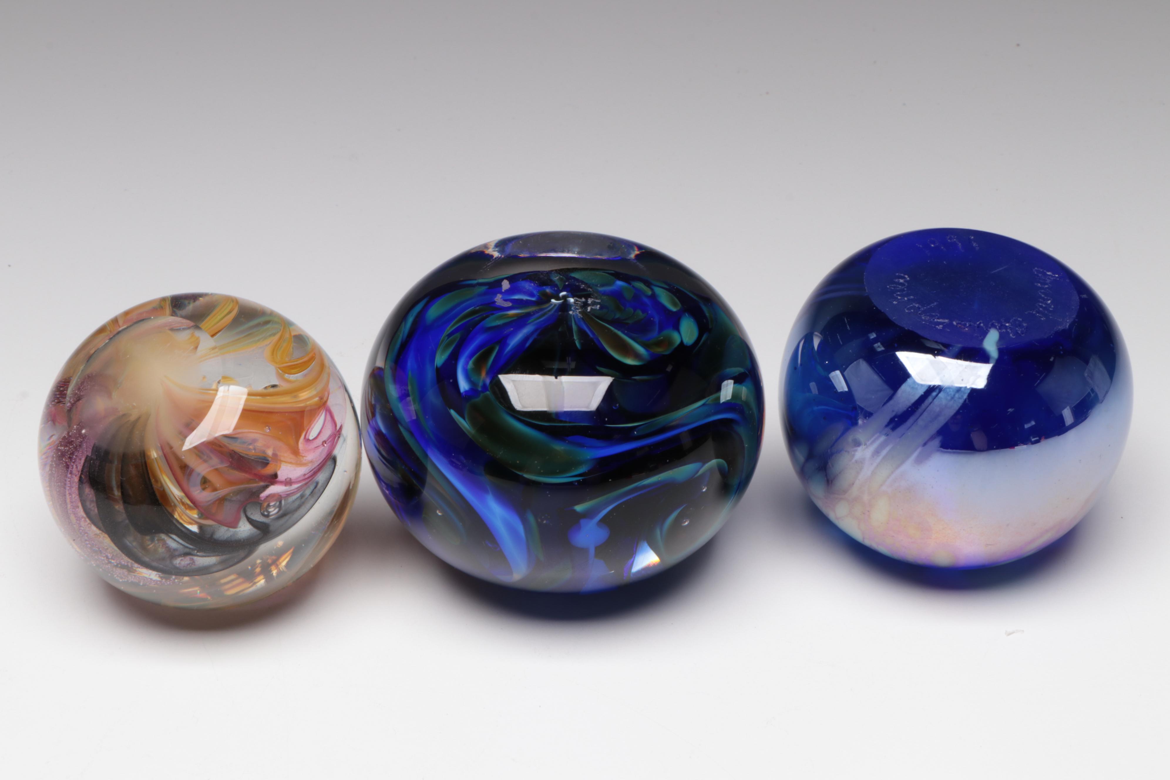Flame Run, Glass Eye Studio, and Other Handmade Art Glass Paperweights