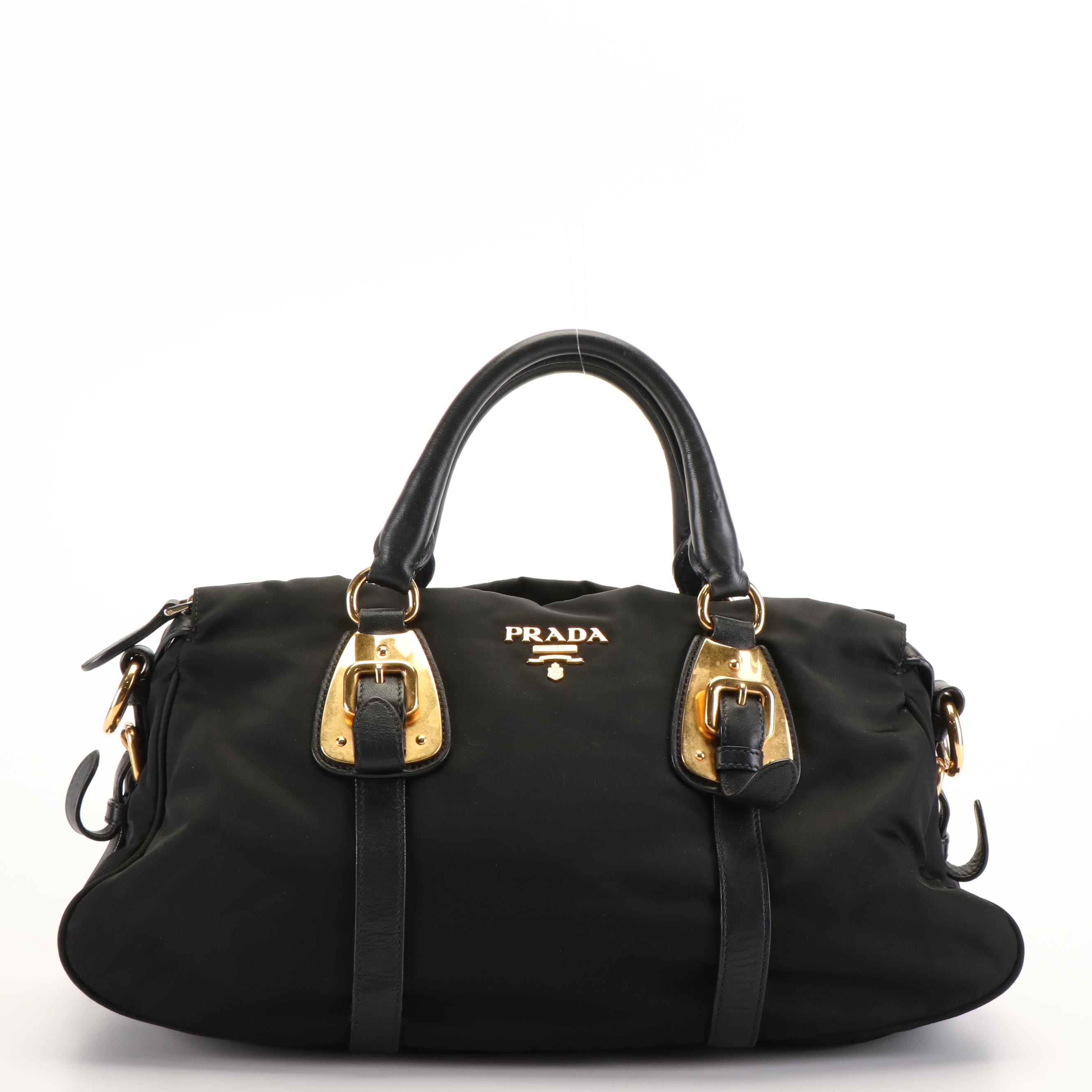 Prada Top Handle Satchel Bag in Black Tessuto Nylon