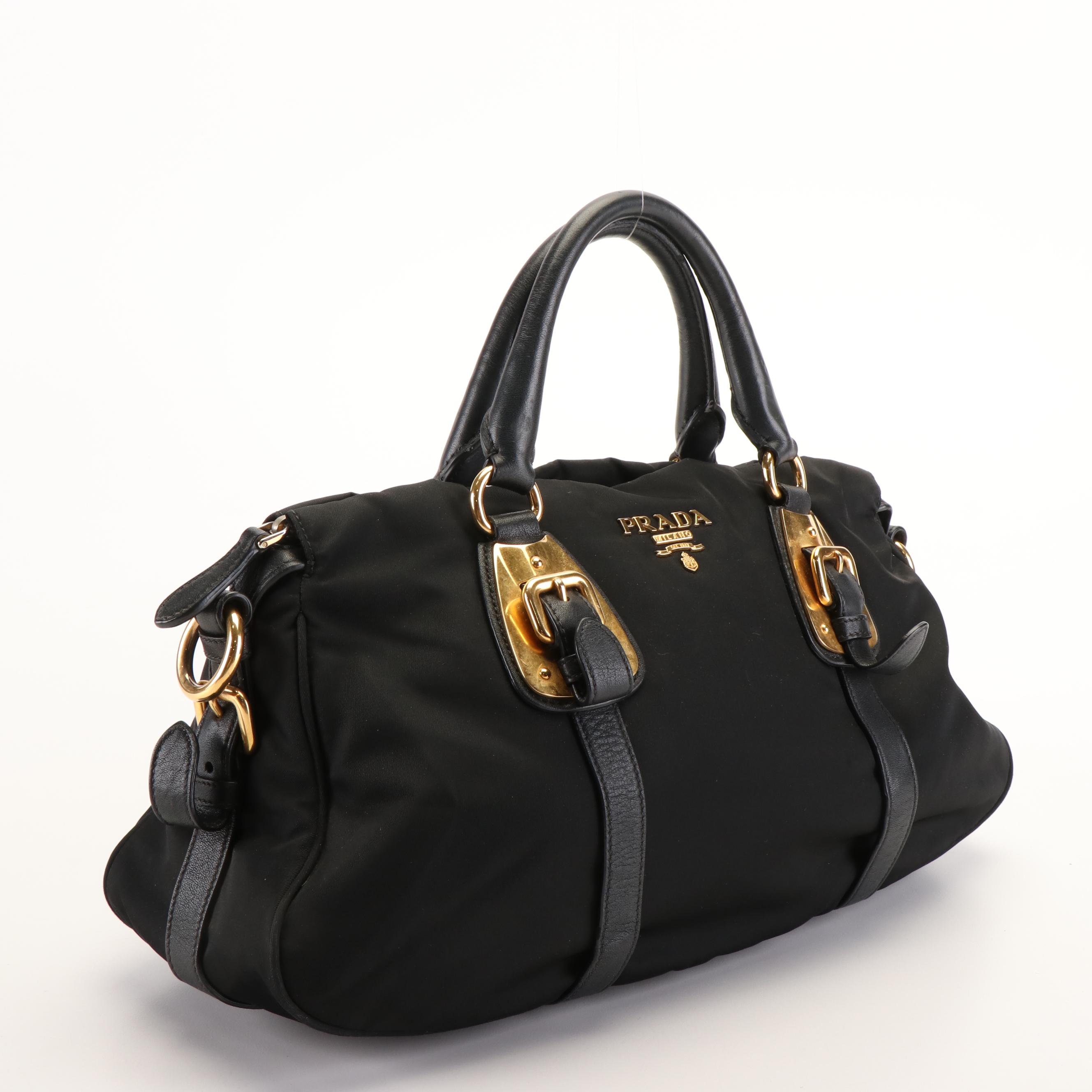 Prada Top Handle Satchel Bag in Black Tessuto Nylon
