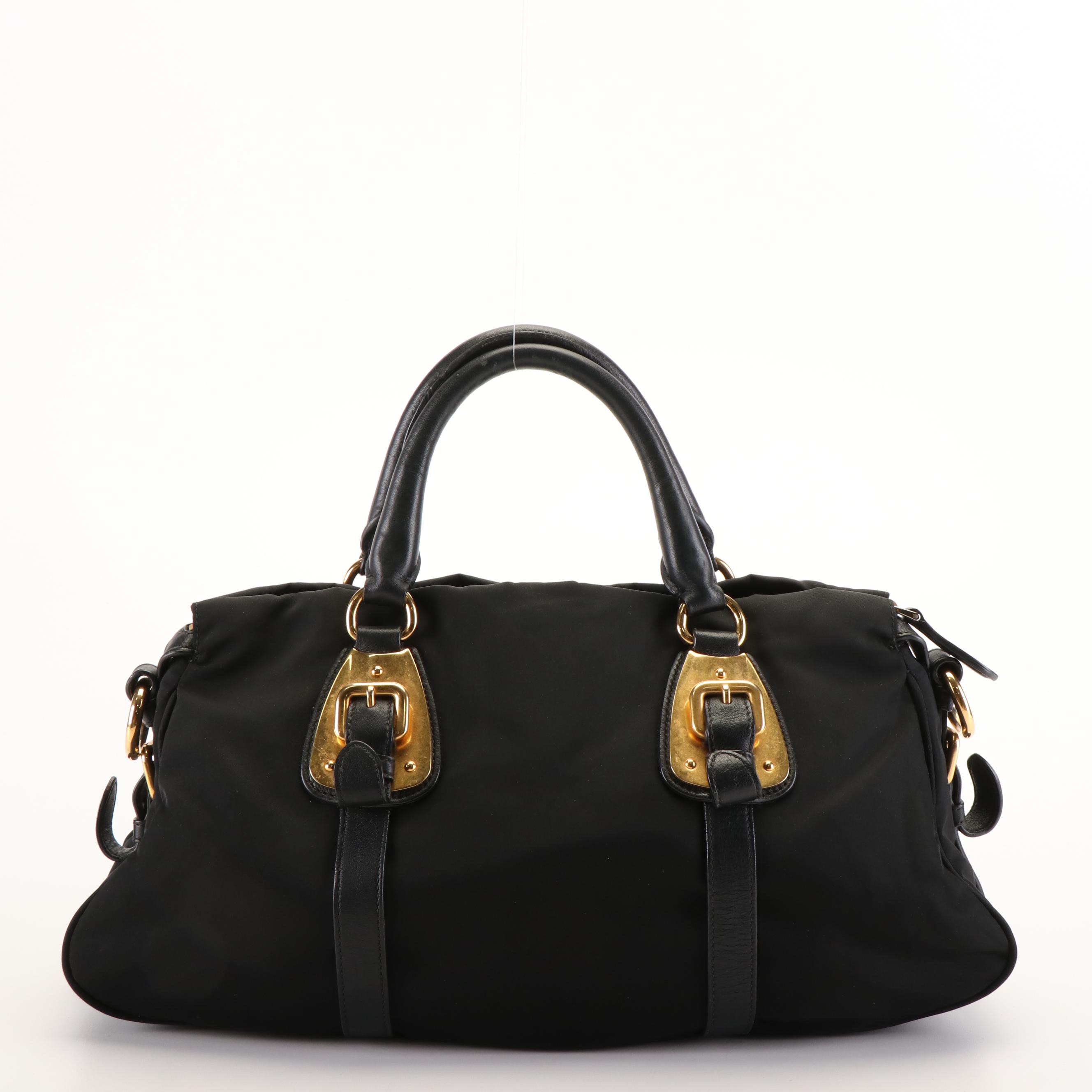 Prada Top Handle Satchel Bag in Black Tessuto Nylon