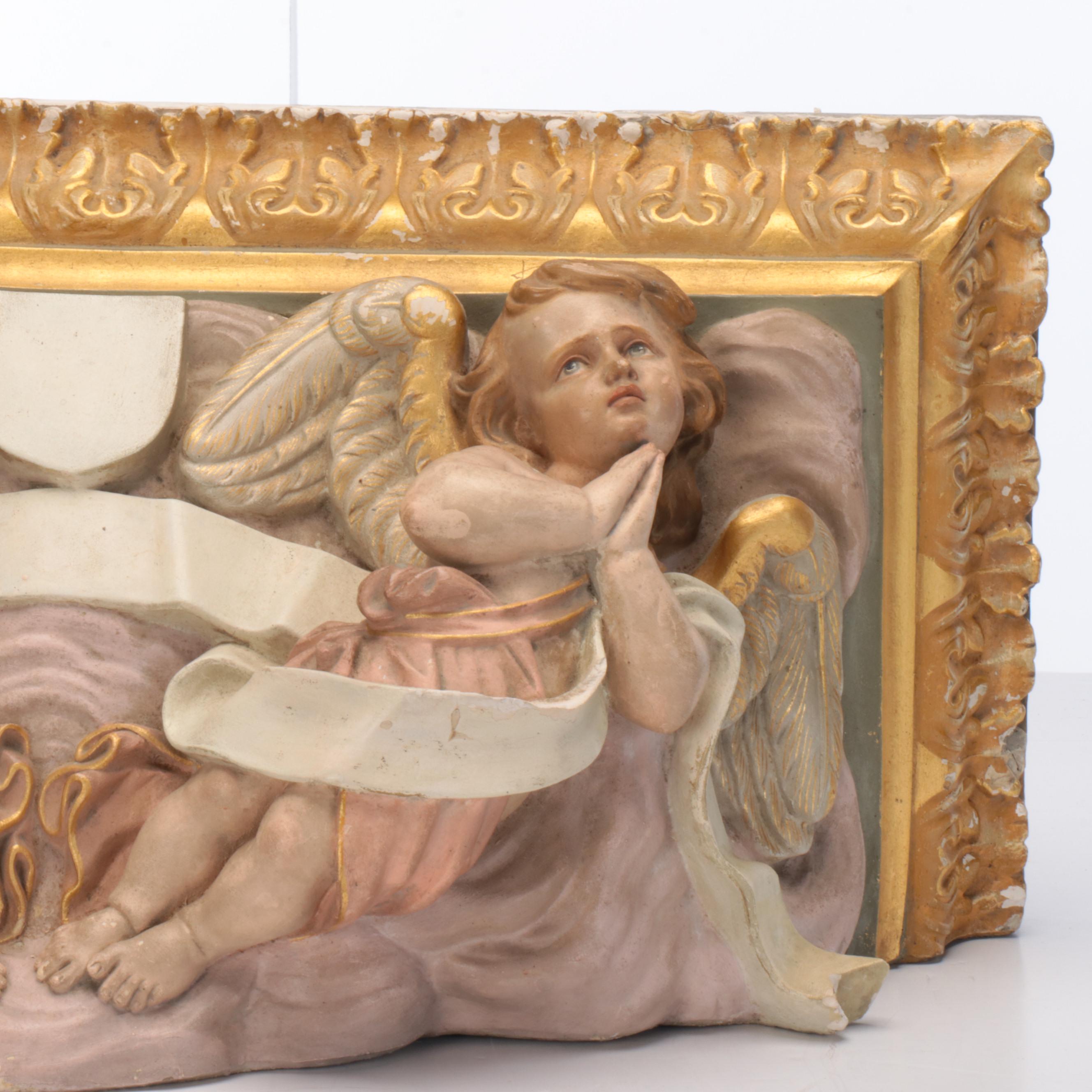 Hand-Painted Cast Plaster Church Architectural Element with Cherub Frieze