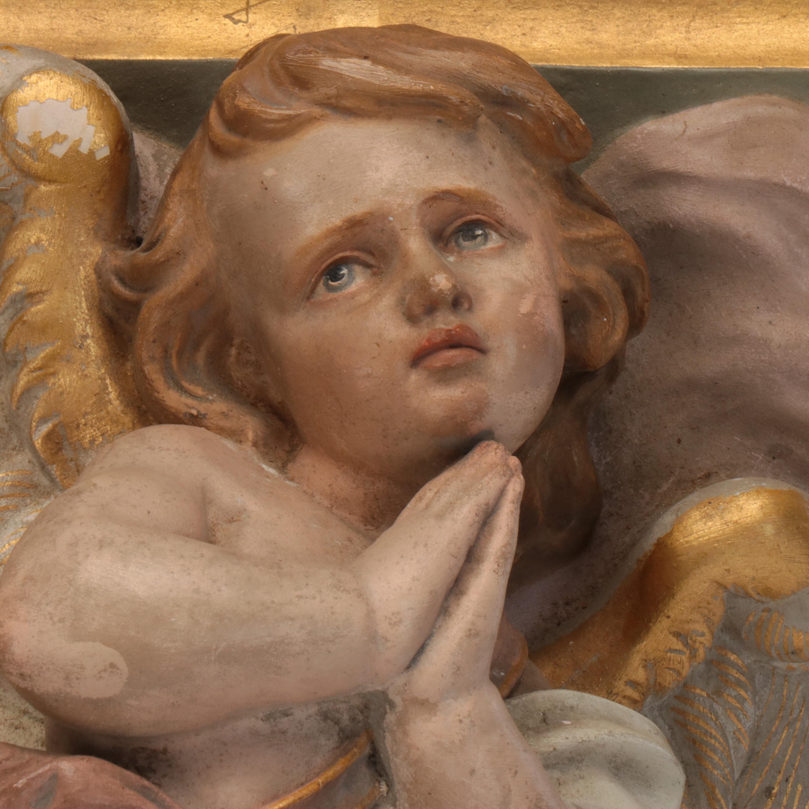 Hand-Painted Cast Plaster Church Architectural Element with Cherub Frieze