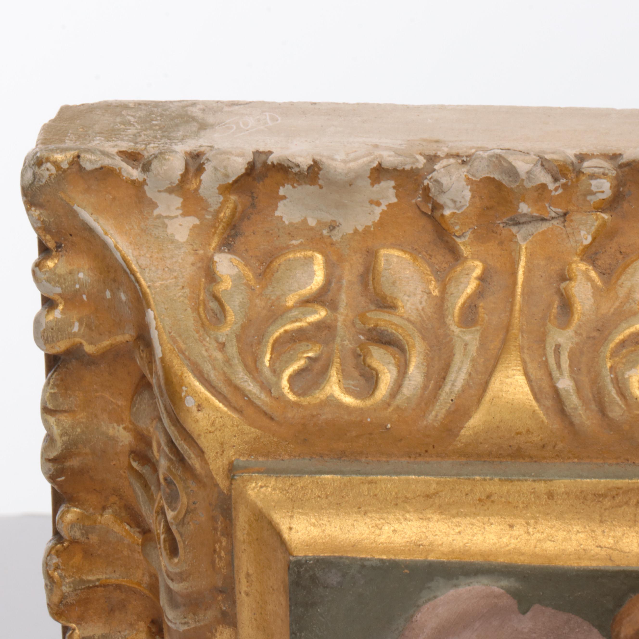 Hand-Painted Cast Plaster Church Architectural Element with Cherub Frieze