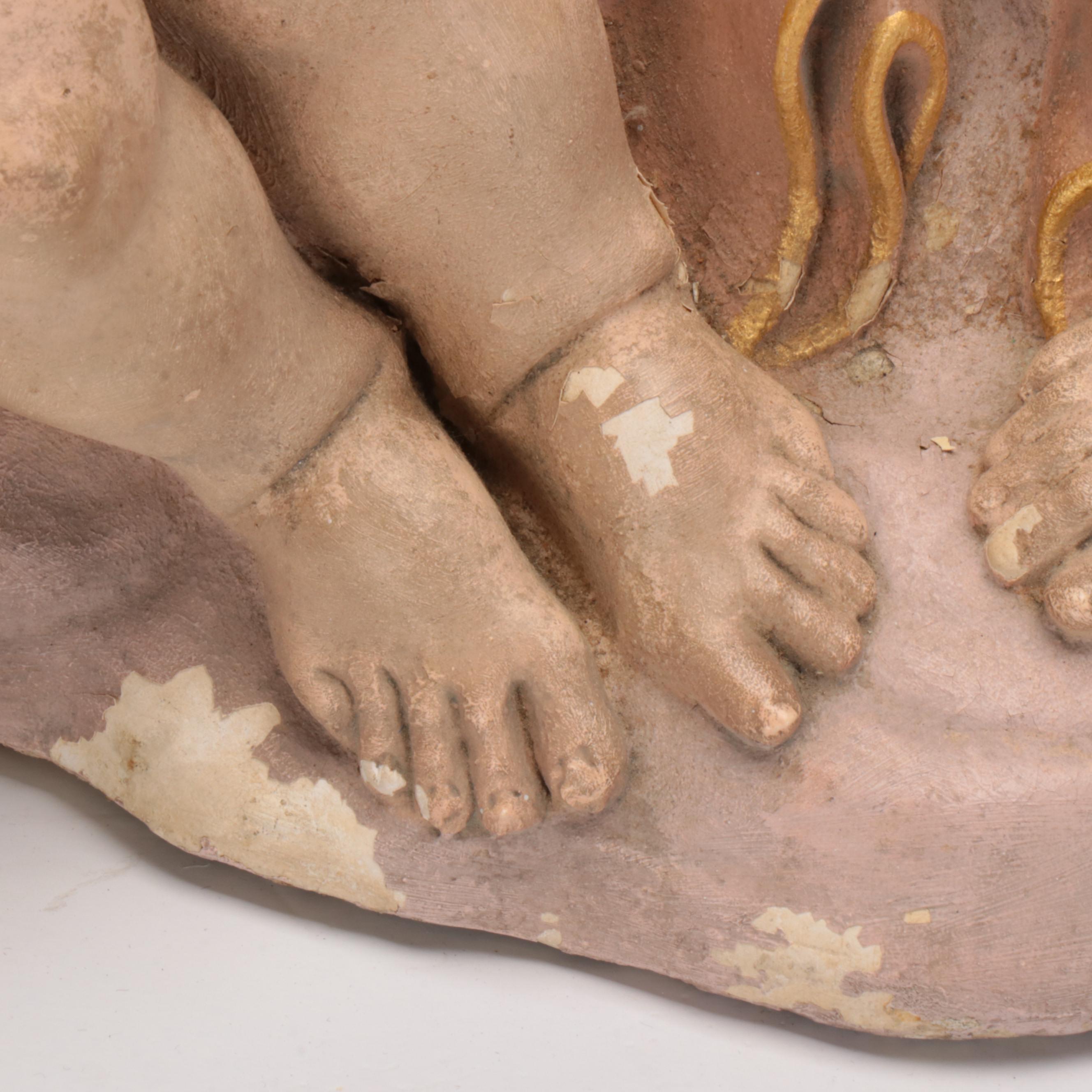 Hand-Painted Cast Plaster Church Architectural Element with Cherub Frieze