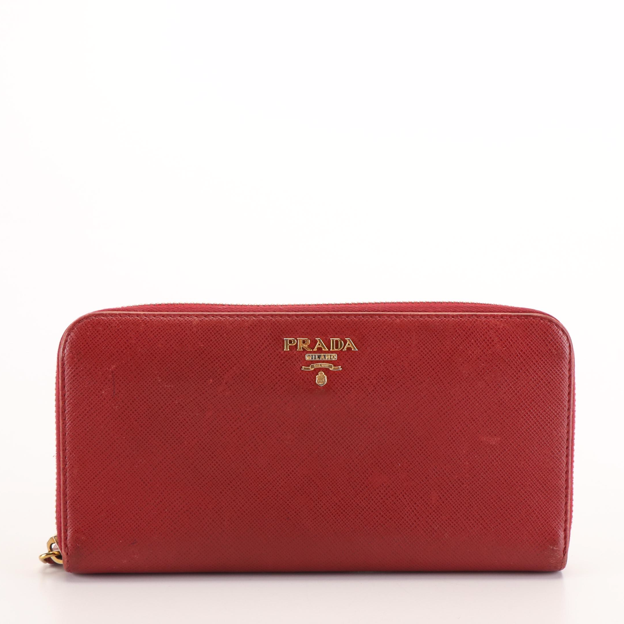 Prada Continental Wallet in Red Saffiano Leather