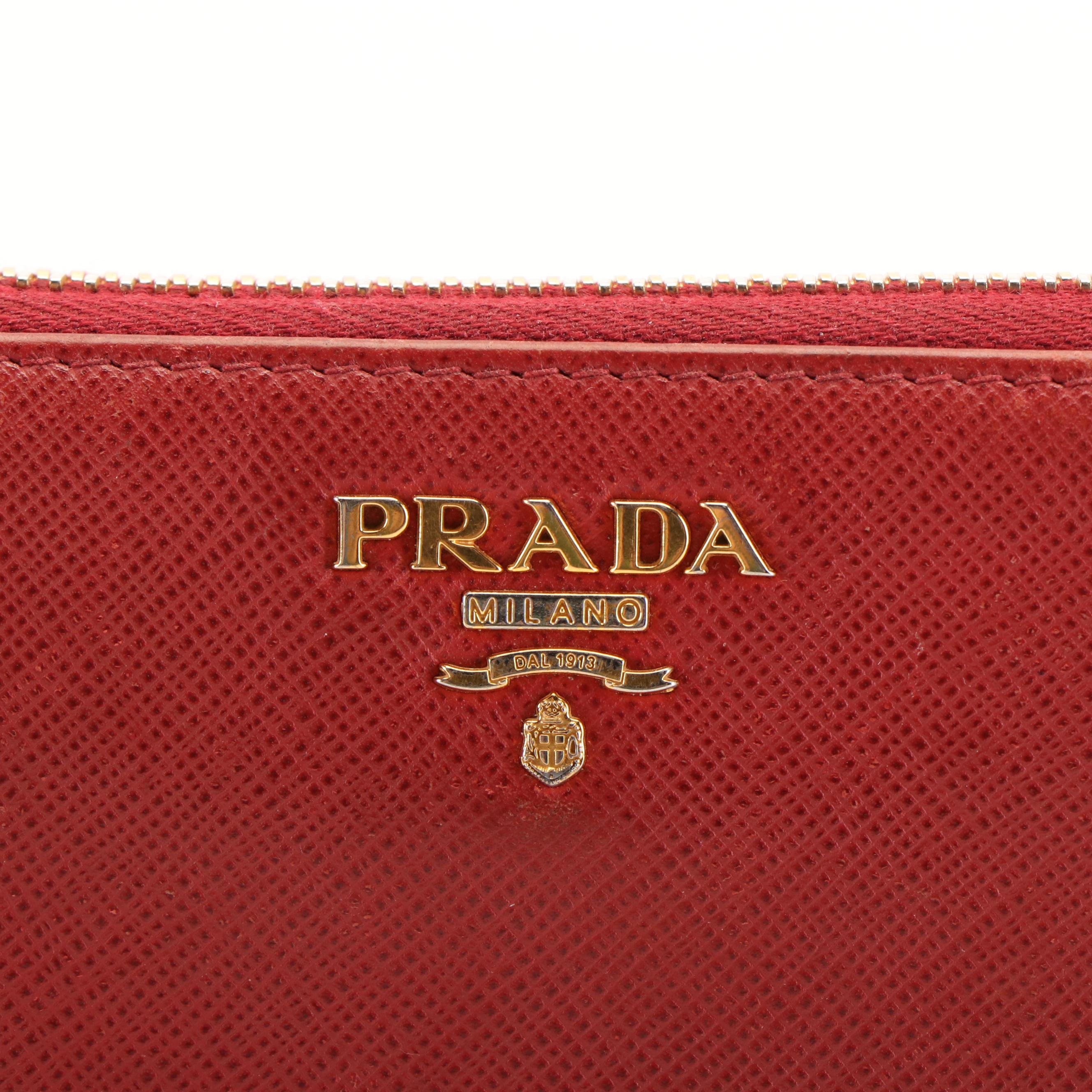 Prada Continental Wallet in Red Saffiano Leather