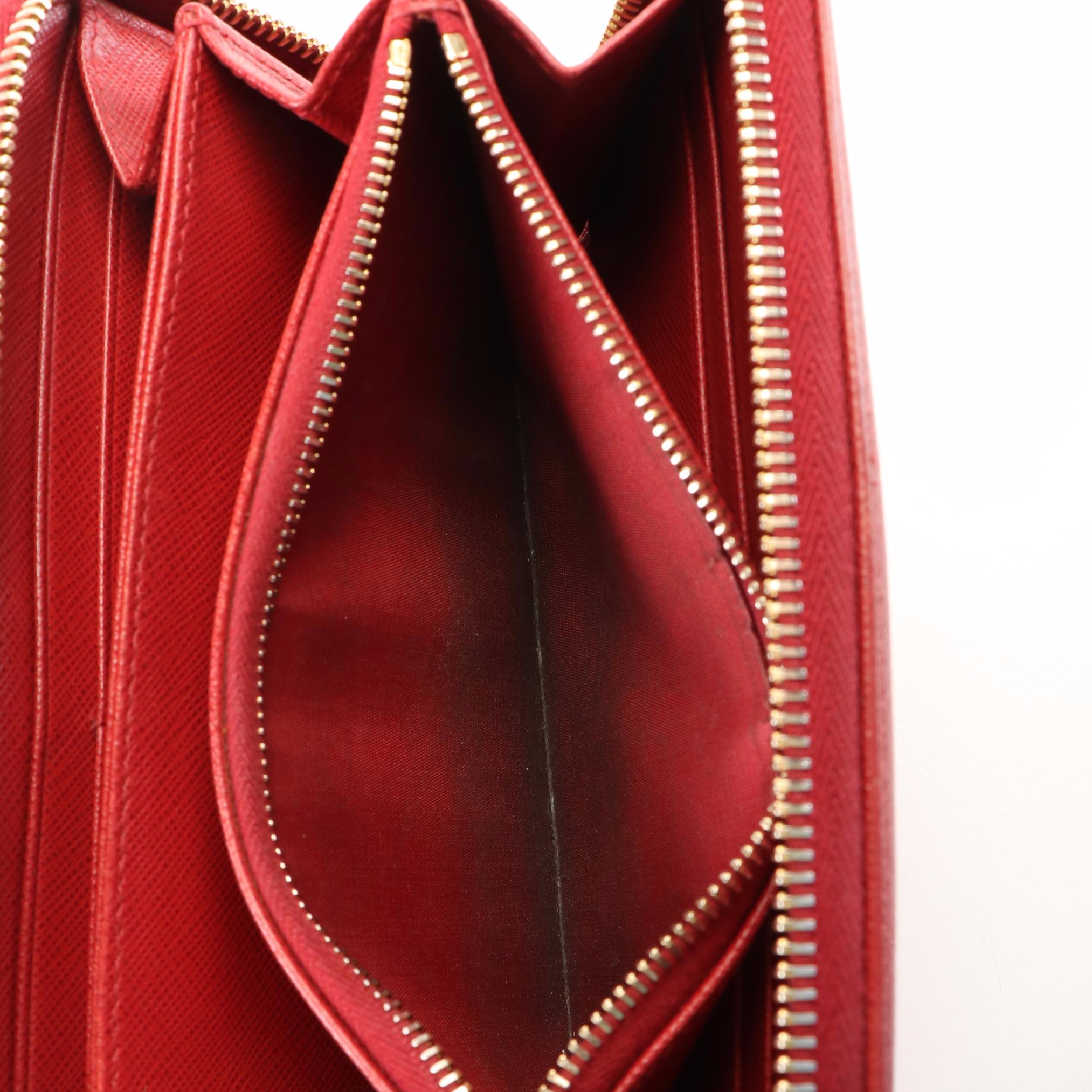 Prada Continental Wallet in Red Saffiano Leather
