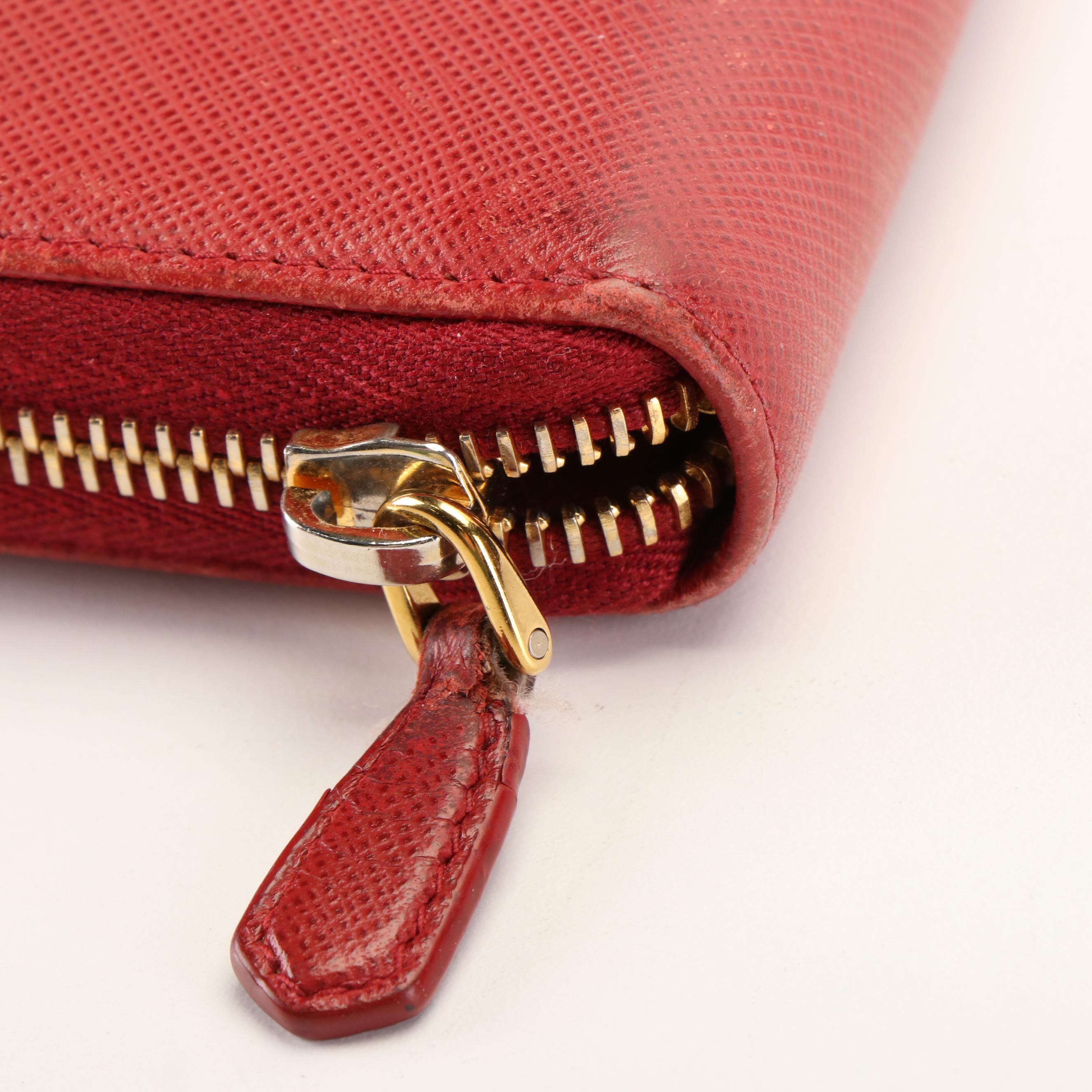 Prada Continental Wallet in Red Saffiano Leather