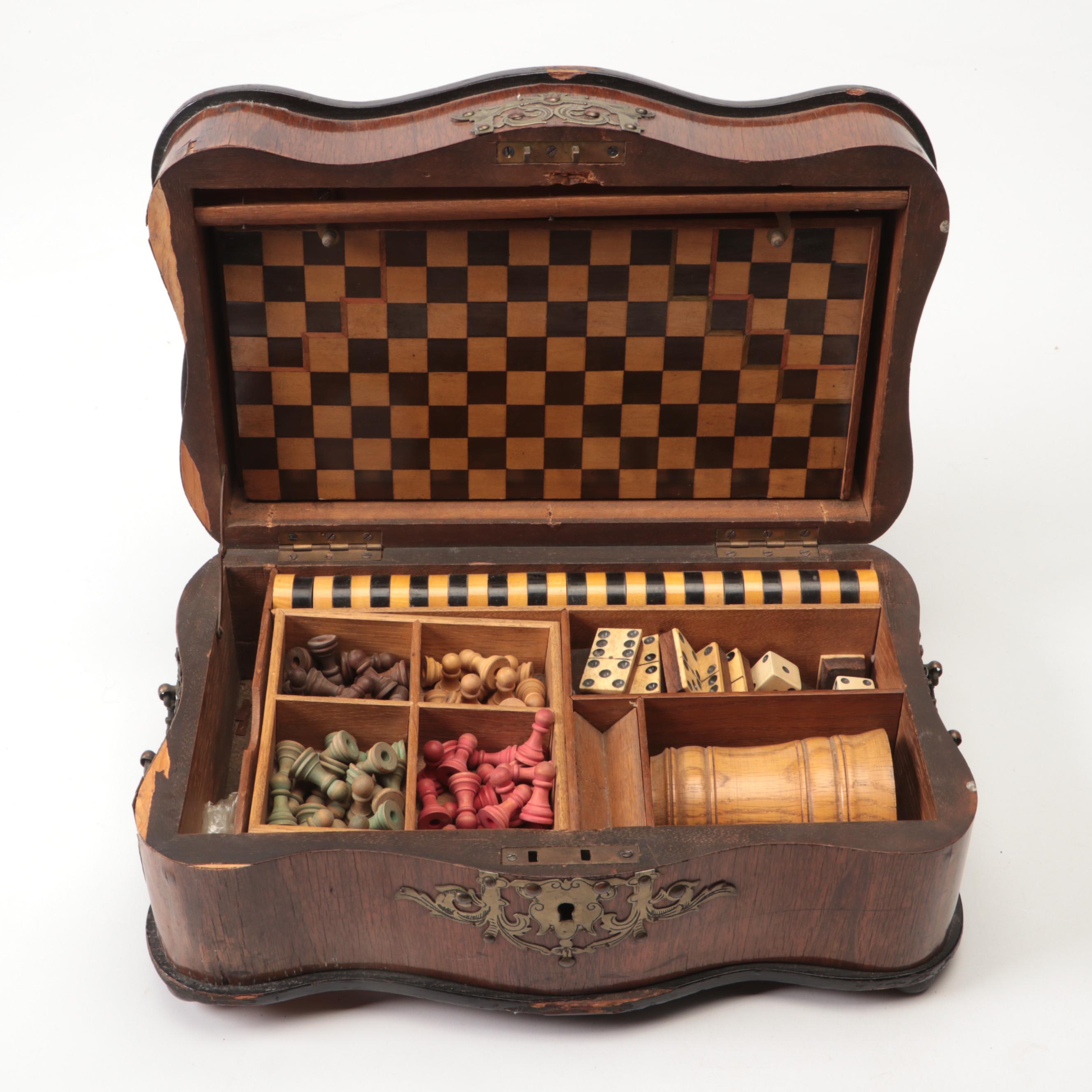 Metal Mounted Wood Game Compendium, Early 20th Century