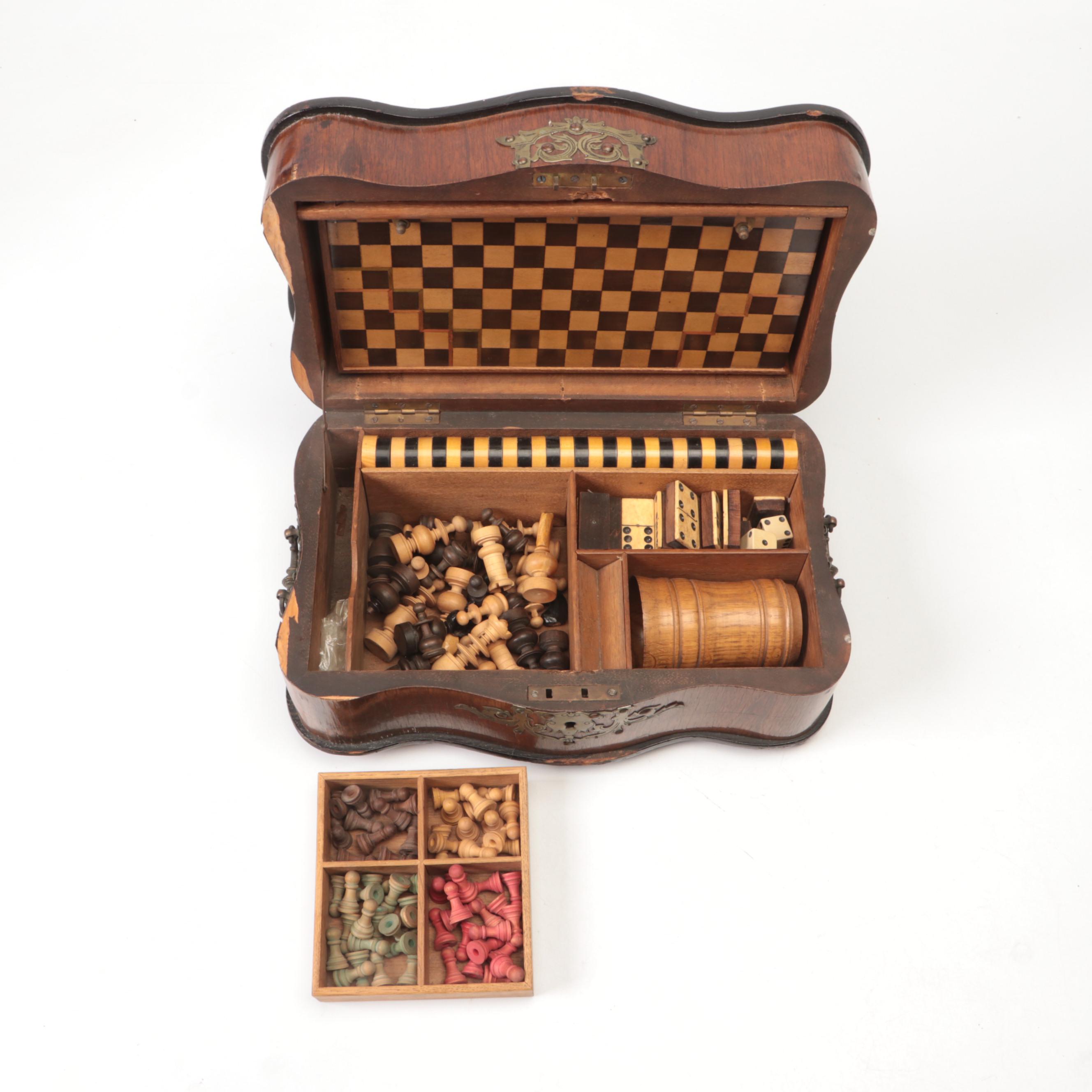 Metal Mounted Wood Game Compendium, Early 20th Century