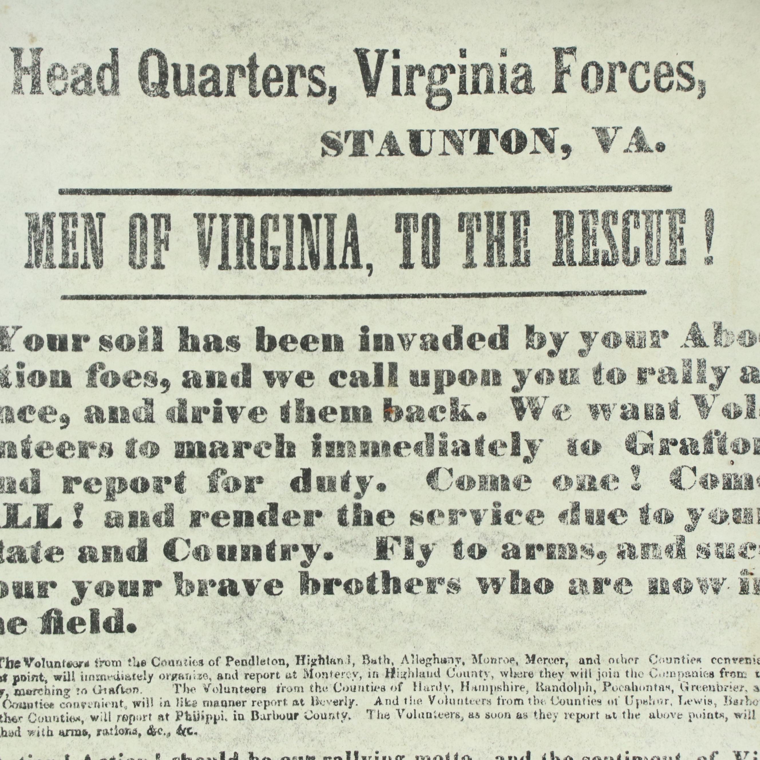 Lithograph Reproduction of Civil-War-Era Virginia Recruiting Broadside