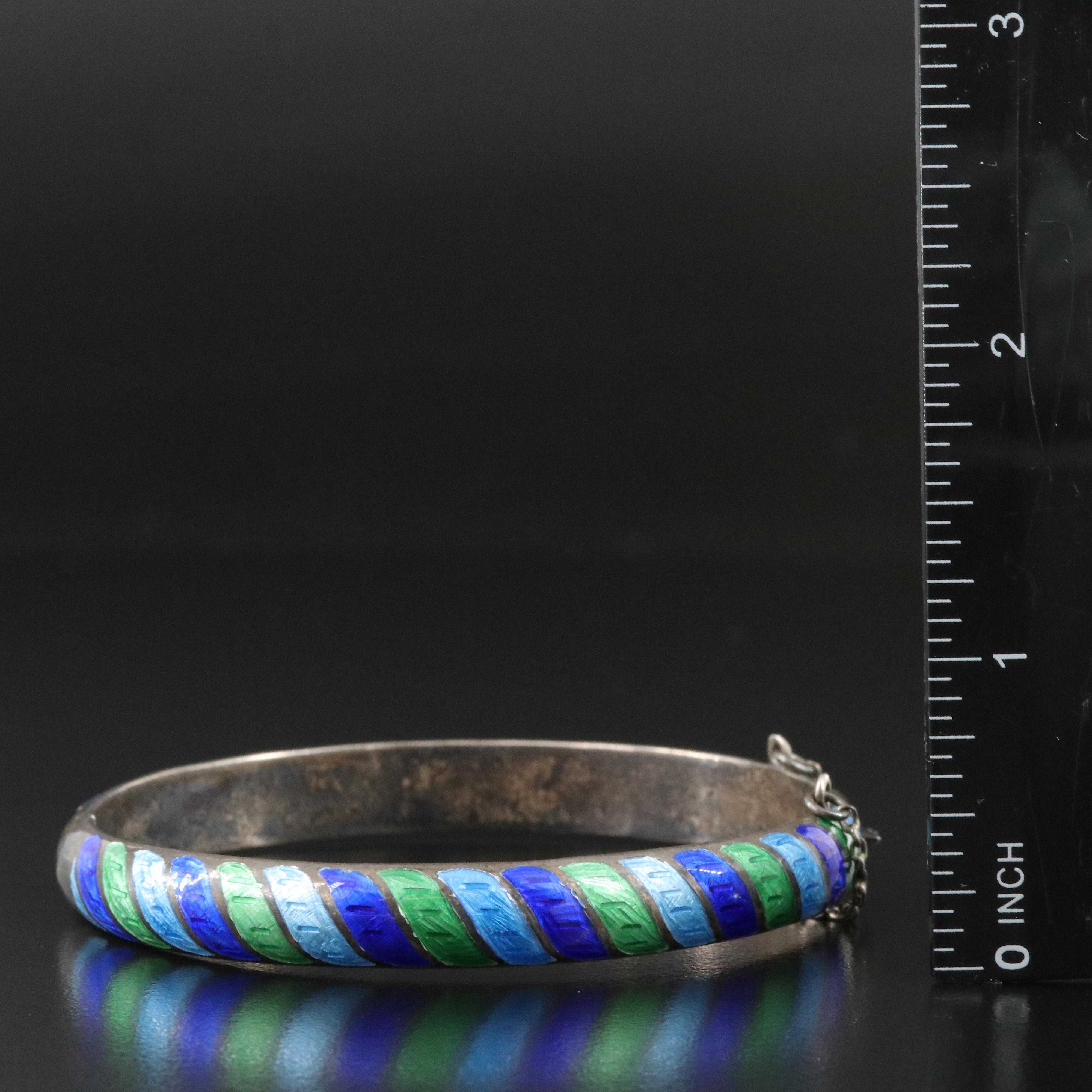 Sterling Enamel Hinged Bangle Bracelet