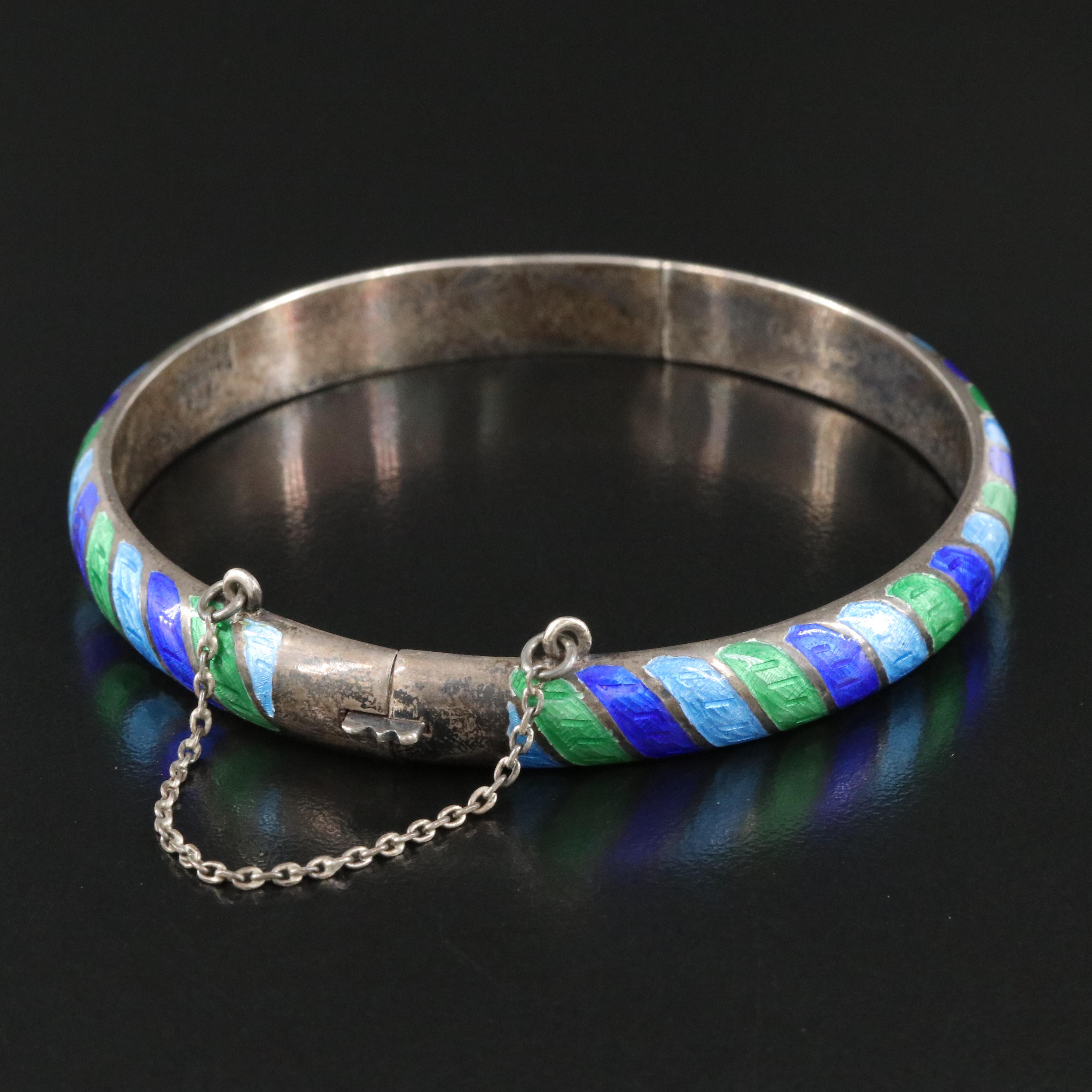 Sterling Enamel Hinged Bangle Bracelet