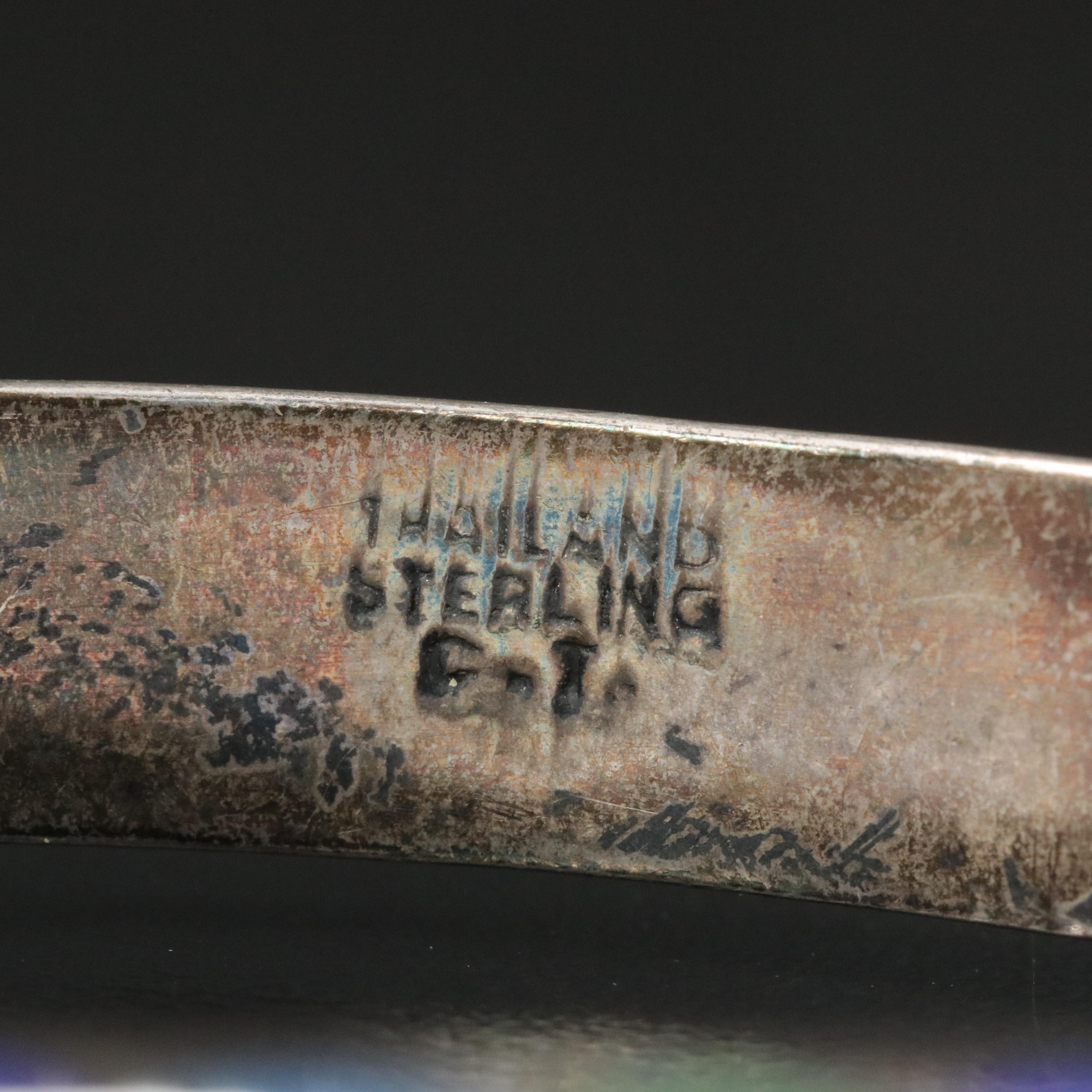 Sterling Enamel Hinged Bangle Bracelet