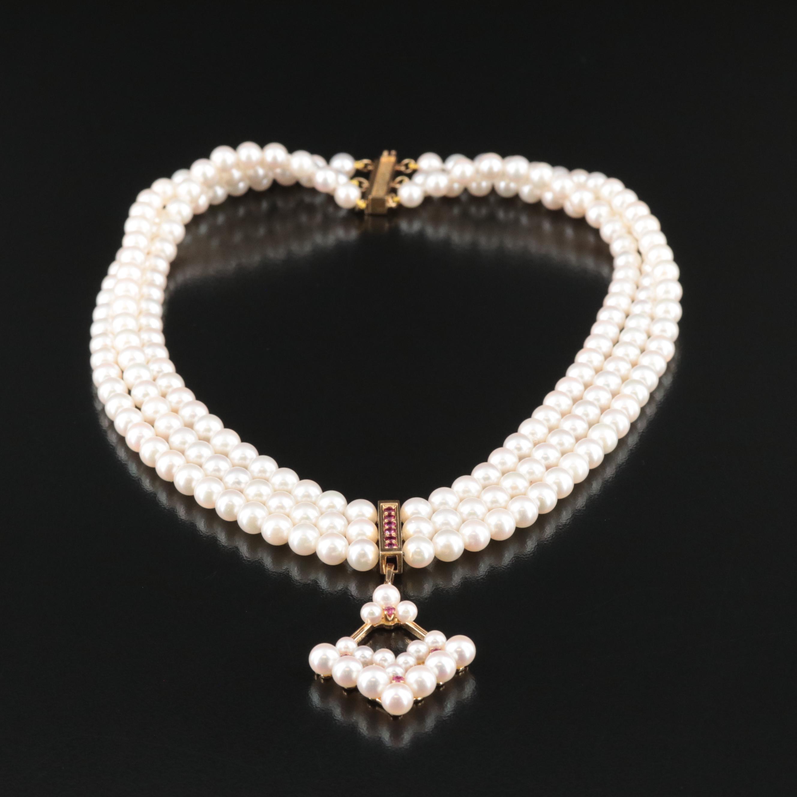 Mikimoto 18K Pearl and Ruby Collar Necklace