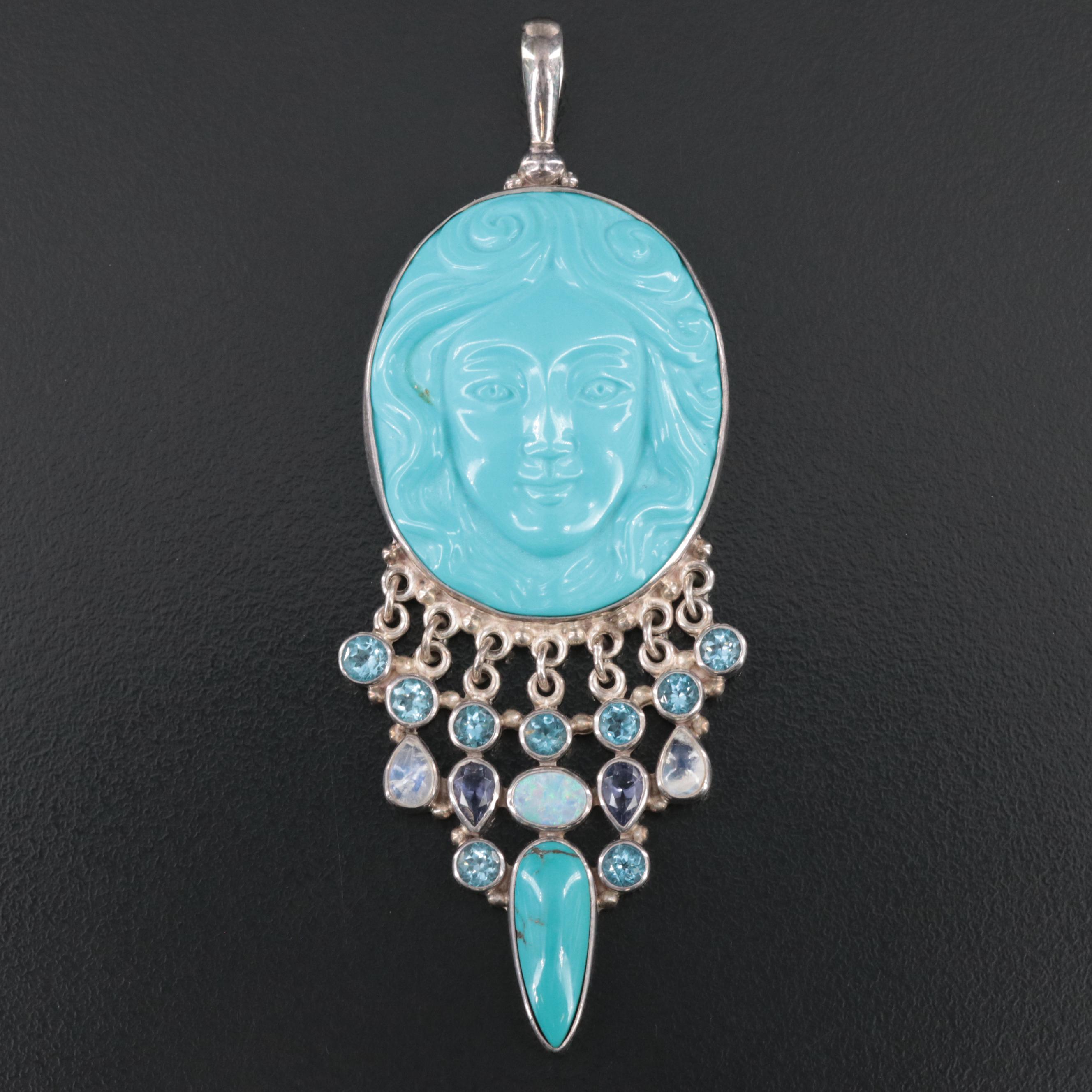 Sajen Sterling Turquoise, Moonstone, Topaz, and Gemstone Pendant