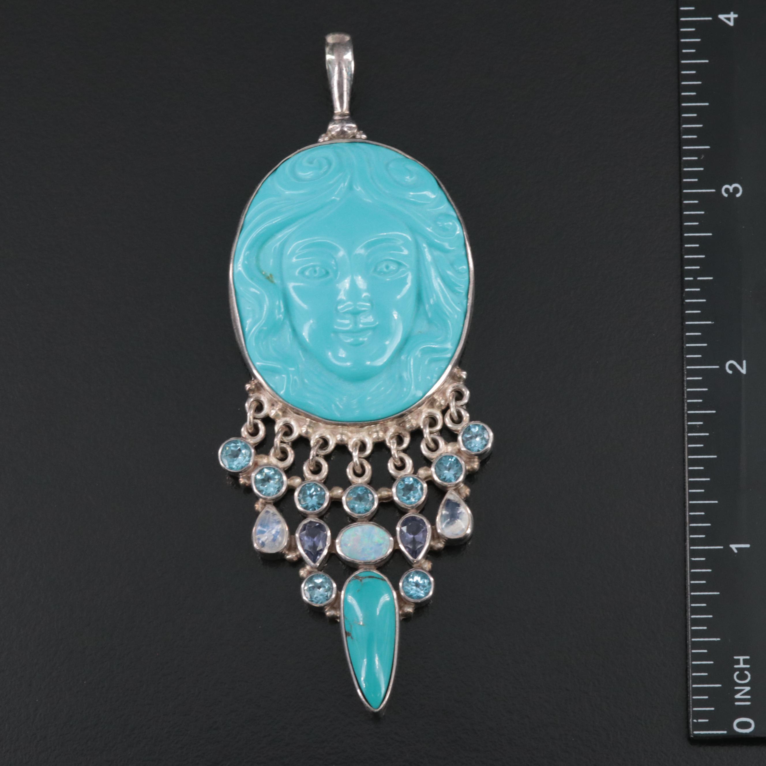 Sajen Sterling Turquoise, Moonstone, Topaz, and Gemstone Pendant