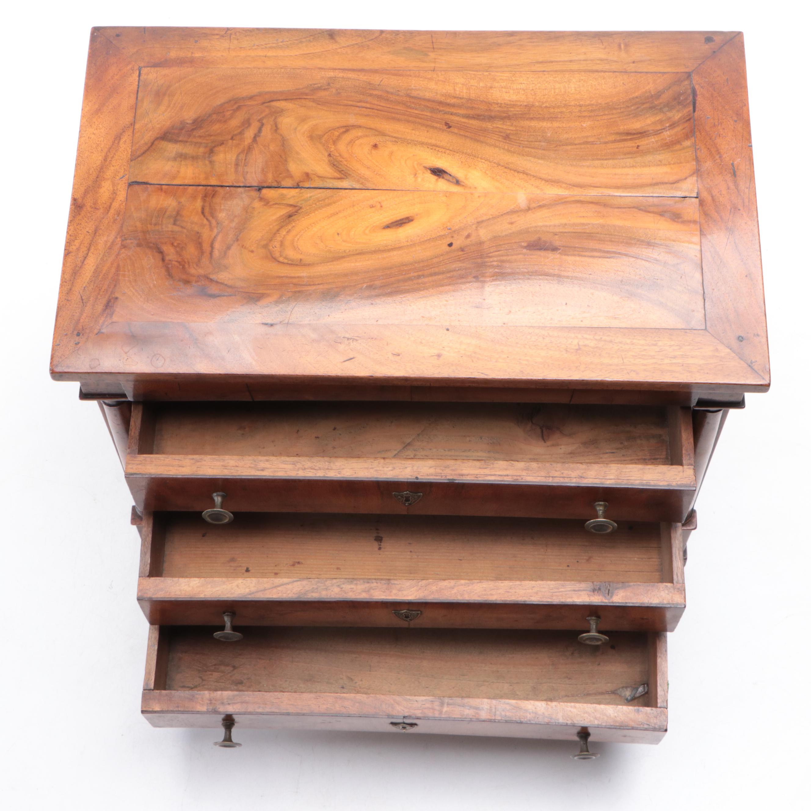 Miniature Biedermeier Flame Walnut Four-Drawer Chest, Early to Mid-19th C.