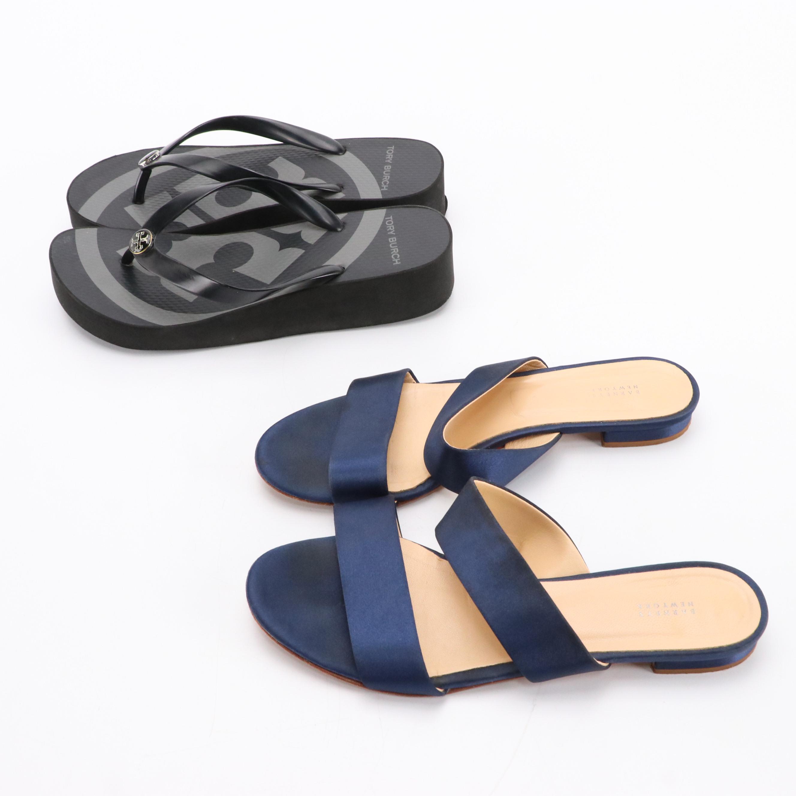 Barneys New York Satin Flat Sandals and Tory Burch Platform Flip-Flops
