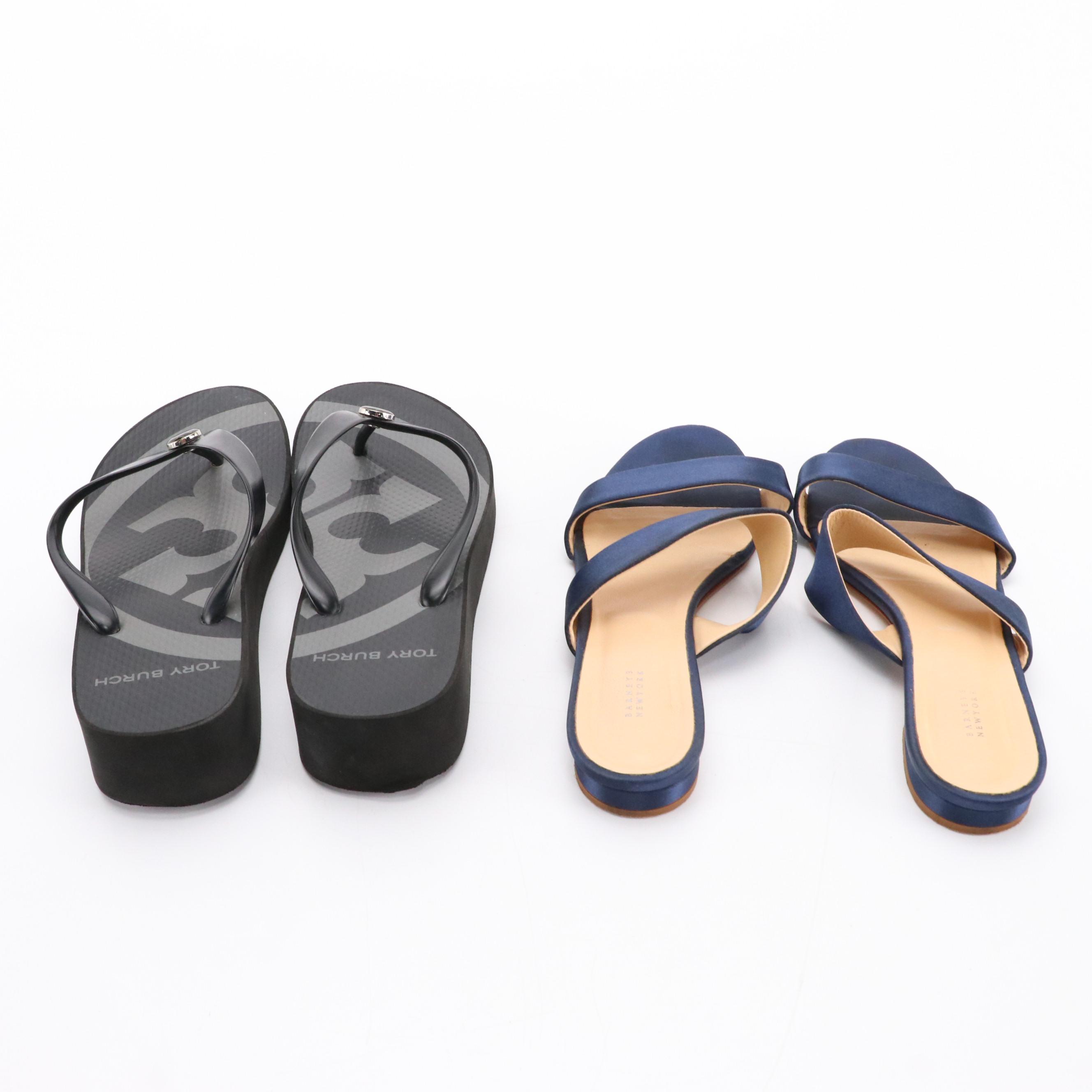 Barneys New York Satin Flat Sandals and Tory Burch Platform Flip-Flops