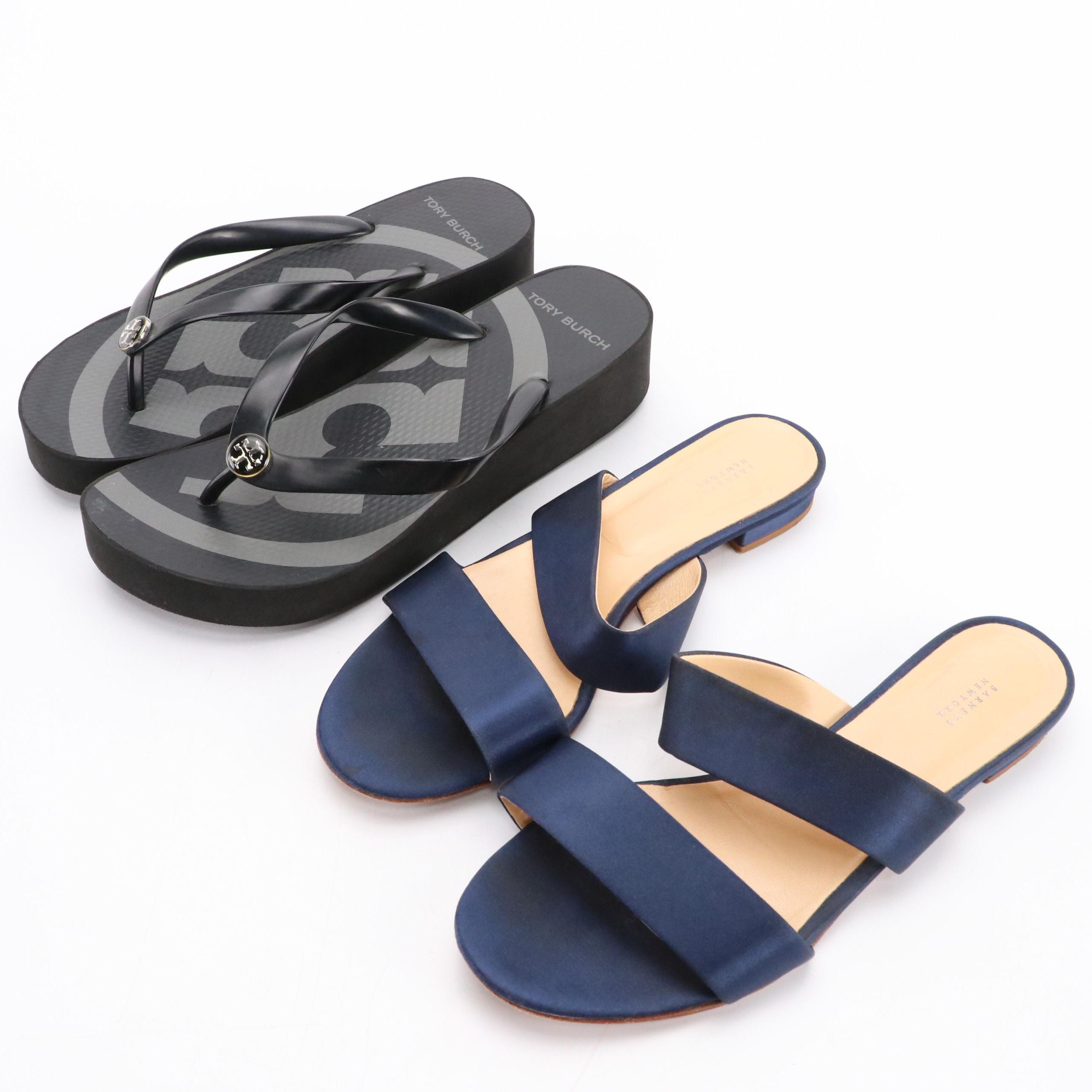 Barneys New York Satin Flat Sandals and Tory Burch Platform Flip-Flops