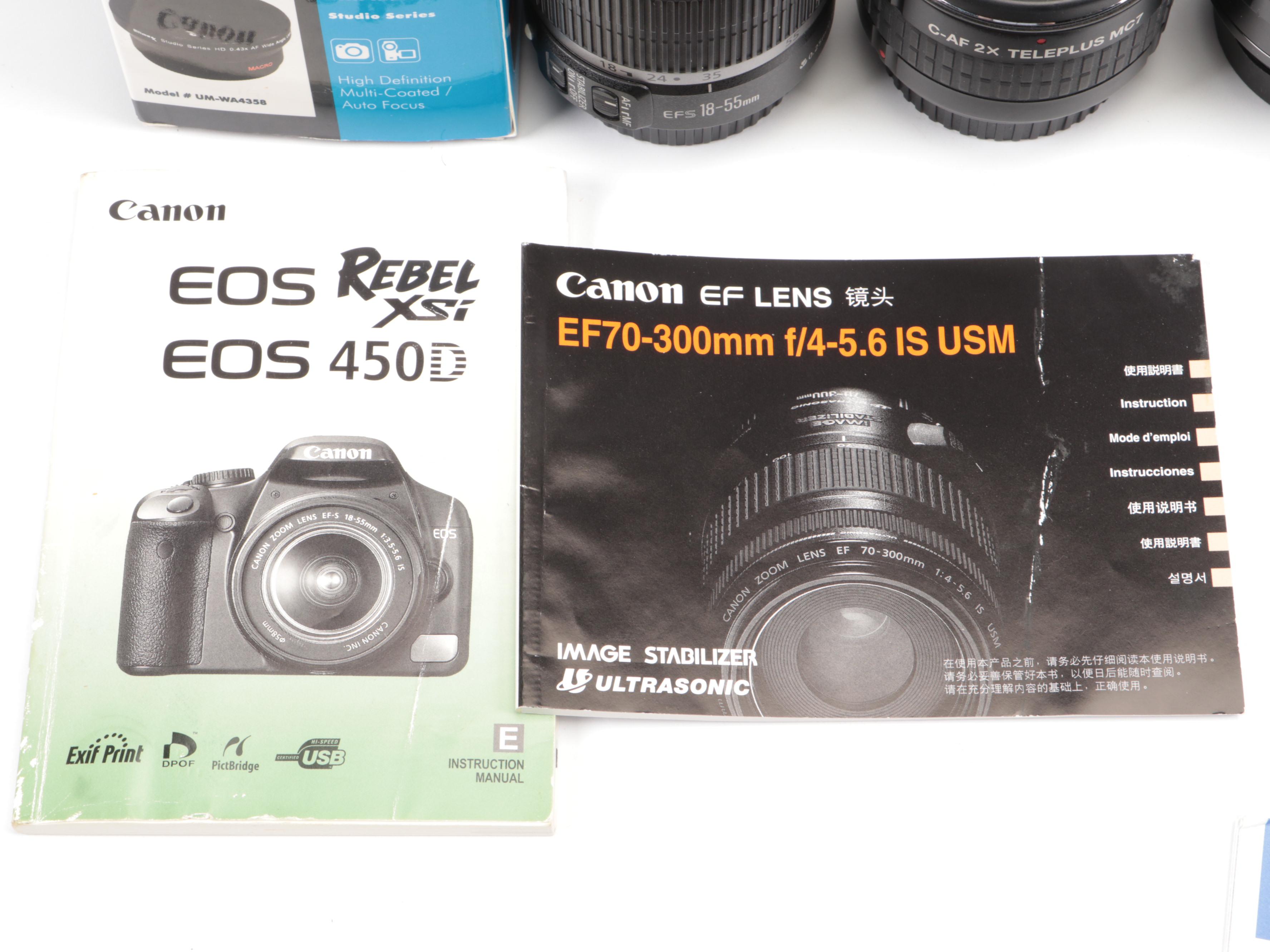 Canon Rebel XSI Camera with Lenses and Bag