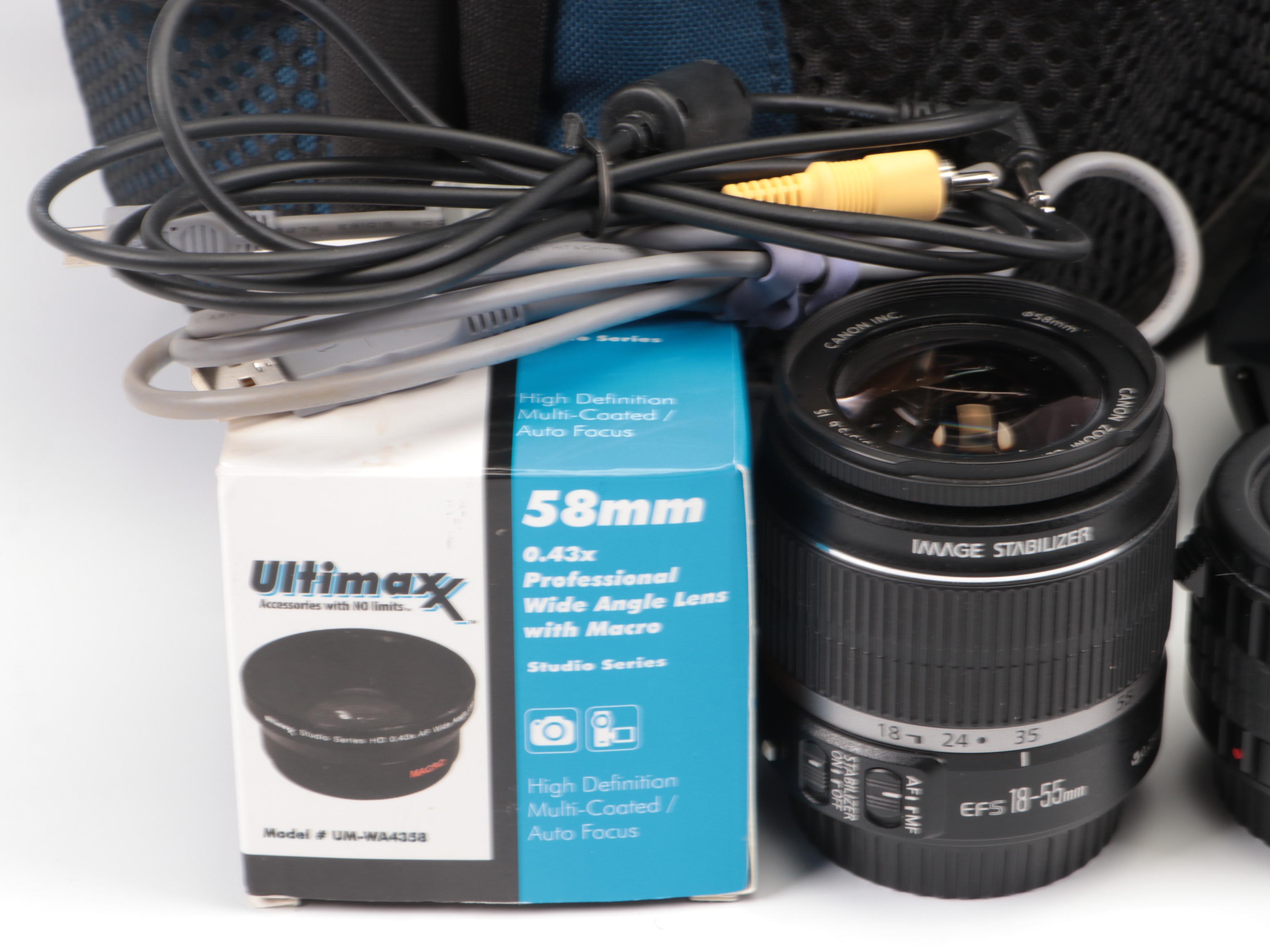 Canon Rebel XSI Camera with Lenses and Bag