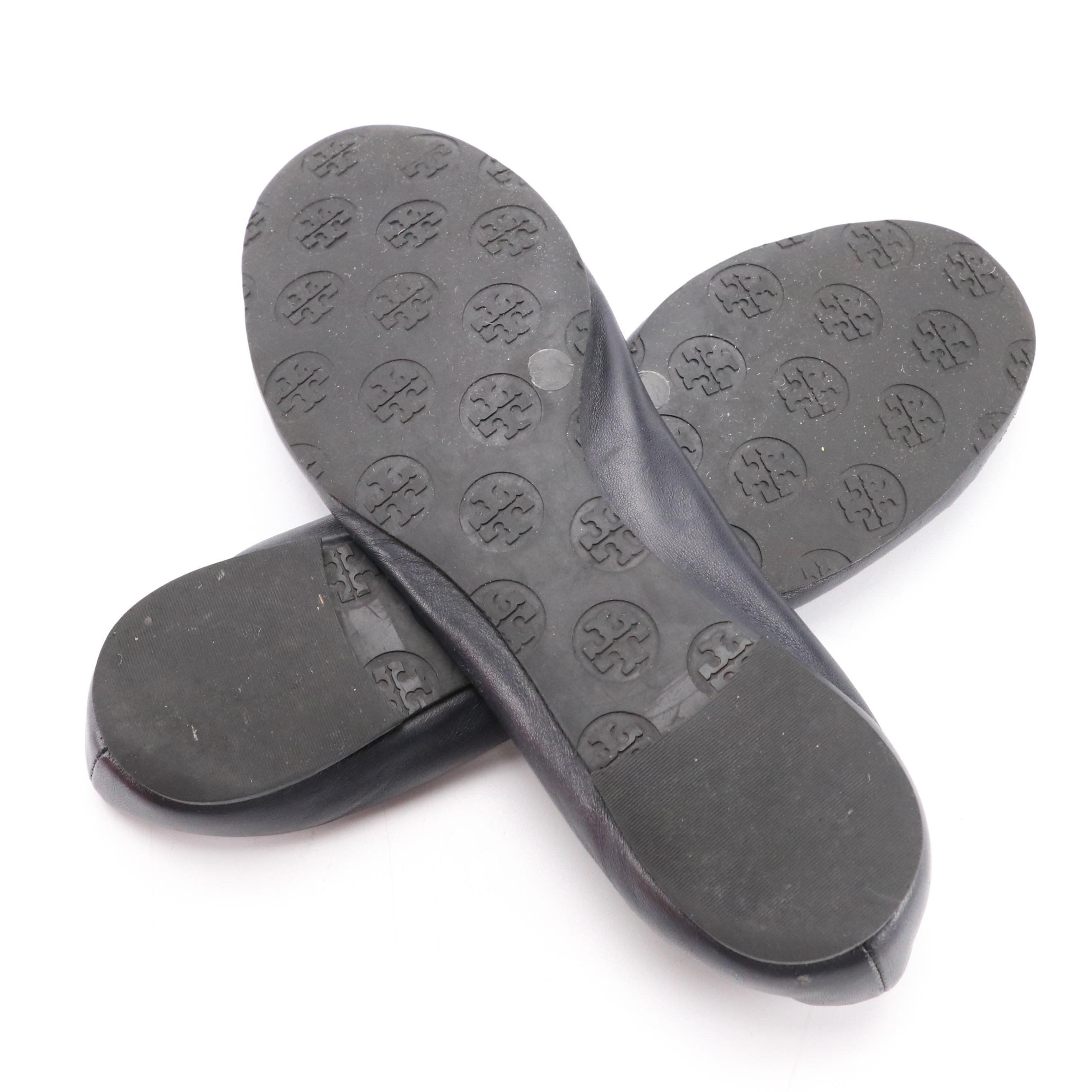 Tory Burch Reva Ballerina Flats in Navy Blue Leather with Box