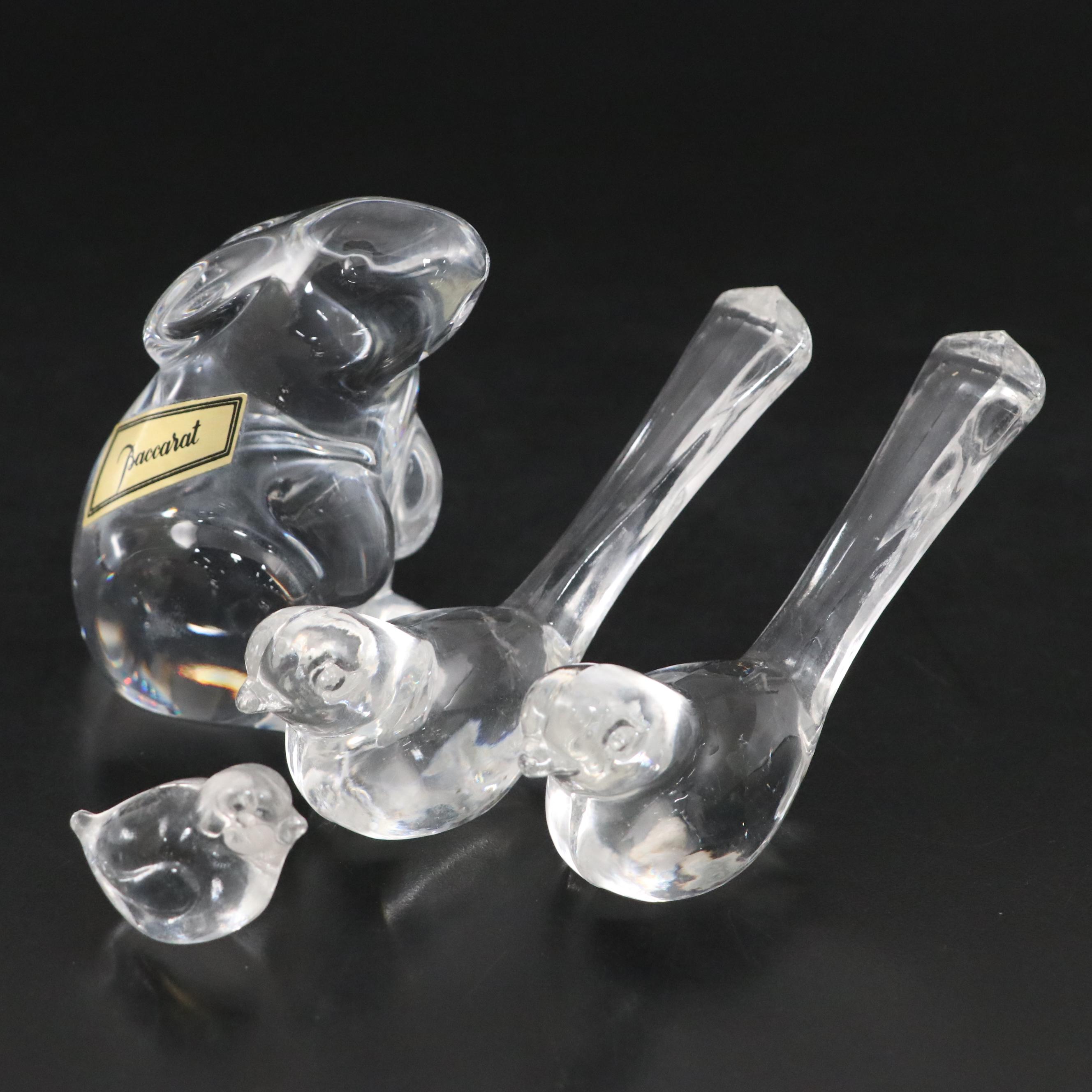 Baccarat Crystal Rabbit Figurine with Other Crystal Bird Figurines