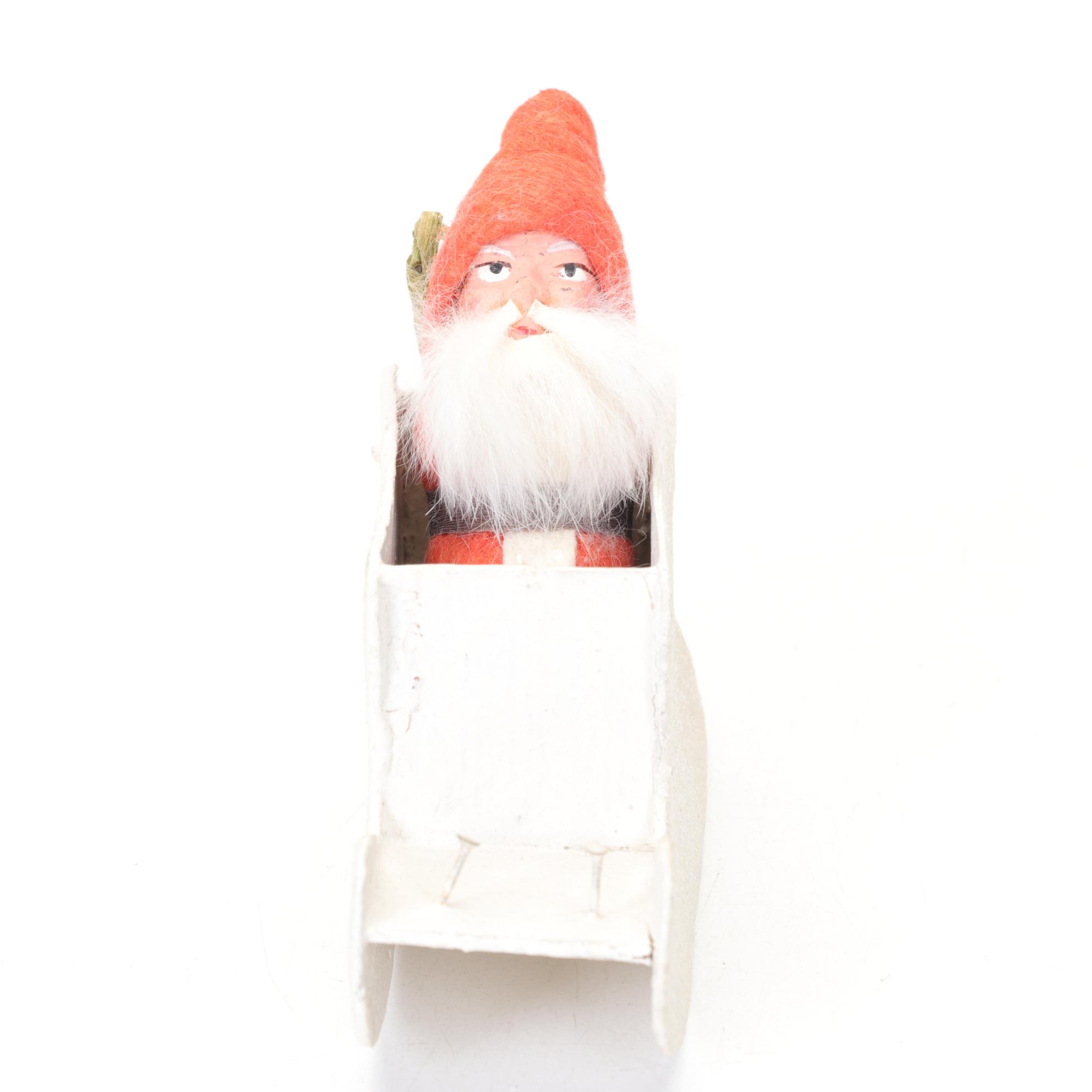 German Santa in Sleigh Figurine with Papier Mache Santa, Mid 20th Century