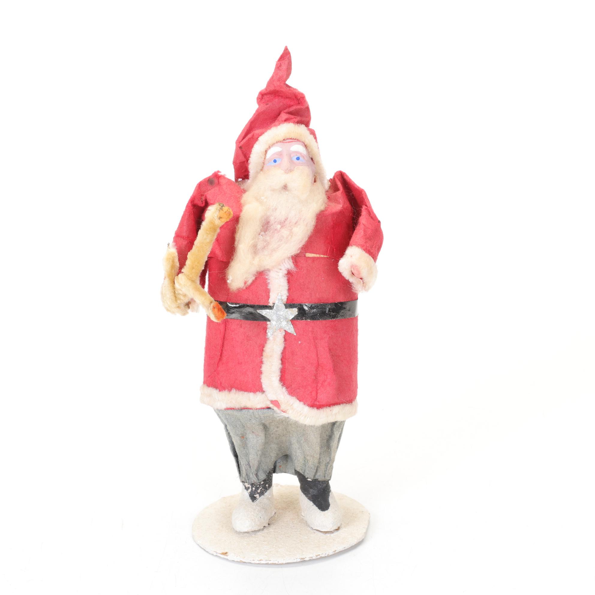 German Santa in Sleigh Figurine with Papier Mache Santa, Mid 20th Century