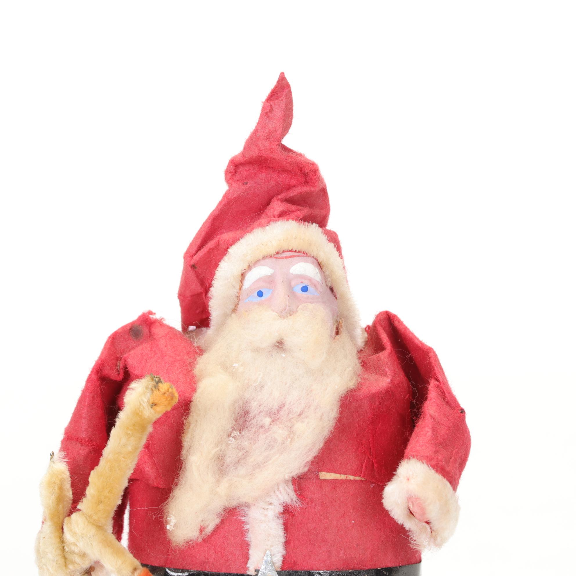 German Santa in Sleigh Figurine with Papier Mache Santa, Mid 20th Century