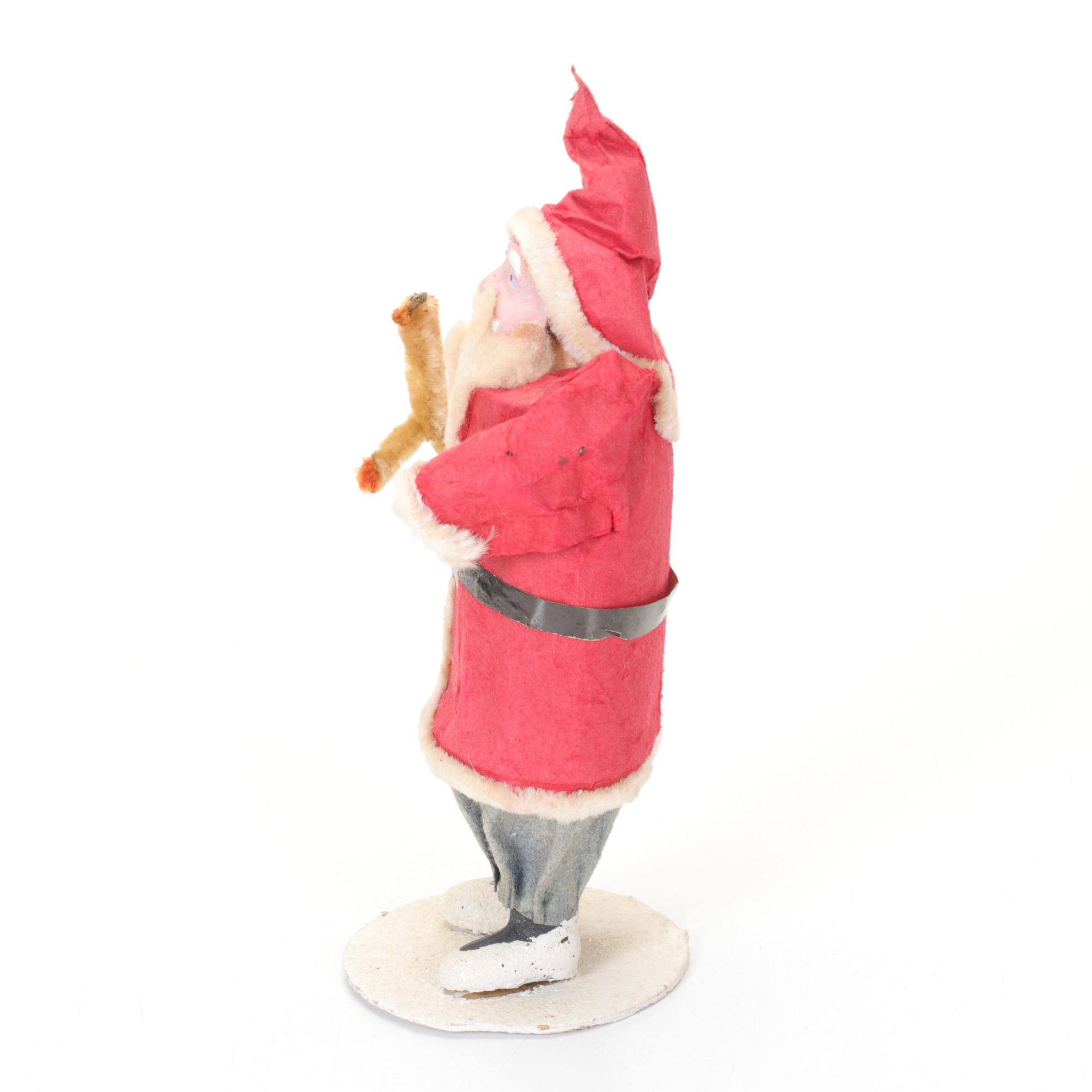 German Santa in Sleigh Figurine with Papier Mache Santa, Mid 20th Century